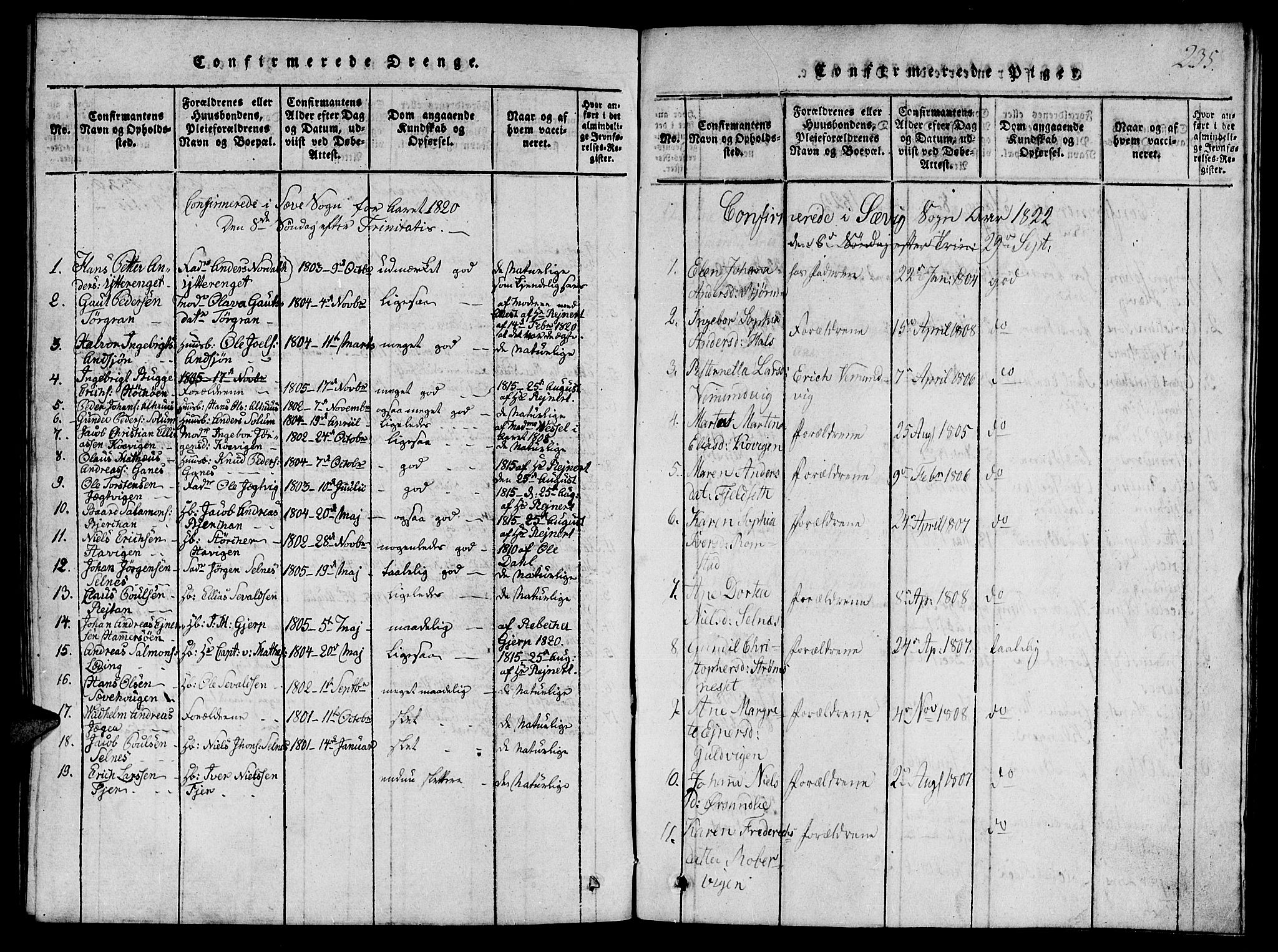 Ministerialprotokoller, klokkerbøker og fødselsregistre - Nord-Trøndelag, AV/SAT-A-1458/770/L0588: Parish register (official) no. 770A02, 1819-1823, p. 235