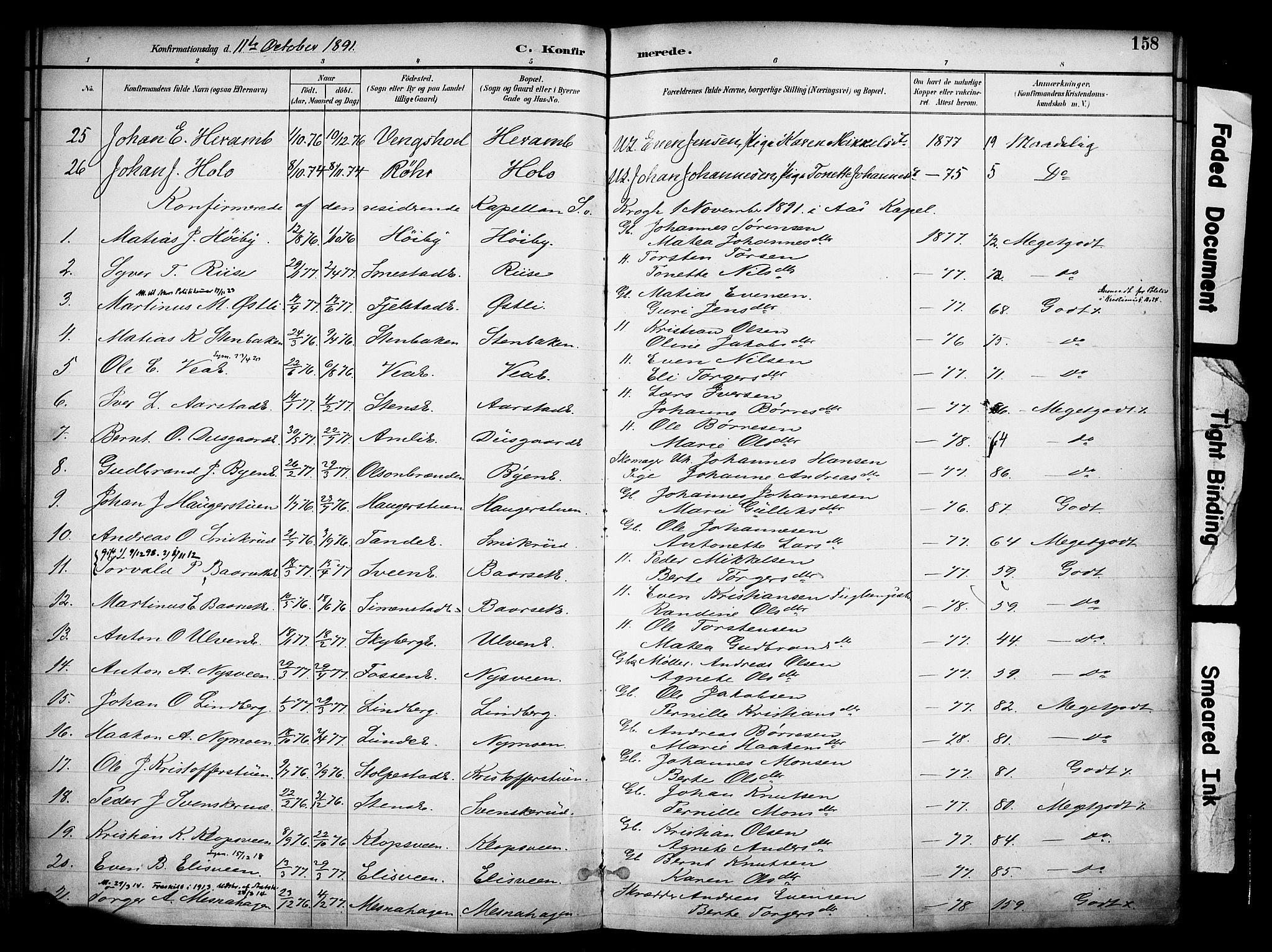 Ringsaker prestekontor, SAH/PREST-014/K/Ka/L0017: Parish register (official) no. 17, 1891-1902, p. 158