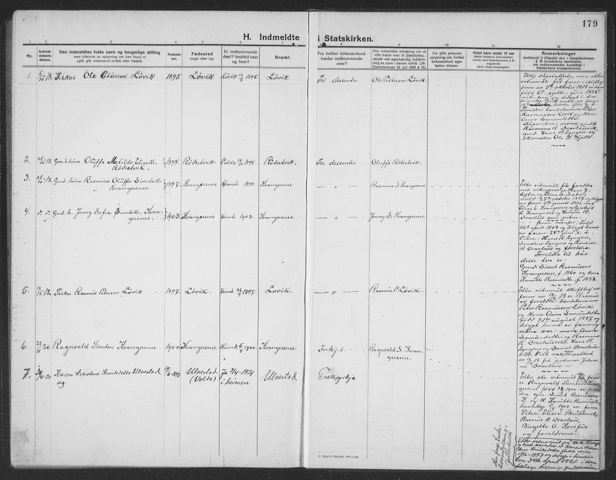 Ministerialprotokoller, klokkerbøker og fødselsregistre - Møre og Romsdal, AV/SAT-A-1454/512/L0169: Parish register (copy) no. 512C01, 1910-1935, p. 179