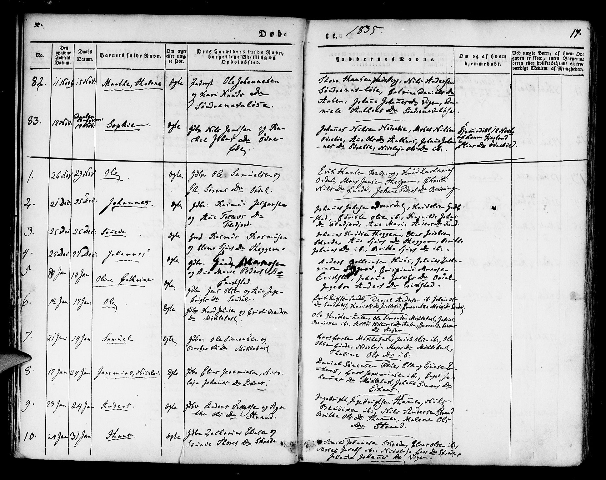 Jølster sokneprestembete, SAB/A-80701/H/Haa/Haaa/L0009: Parish register (official) no. A 9, 1833-1848, p. 17