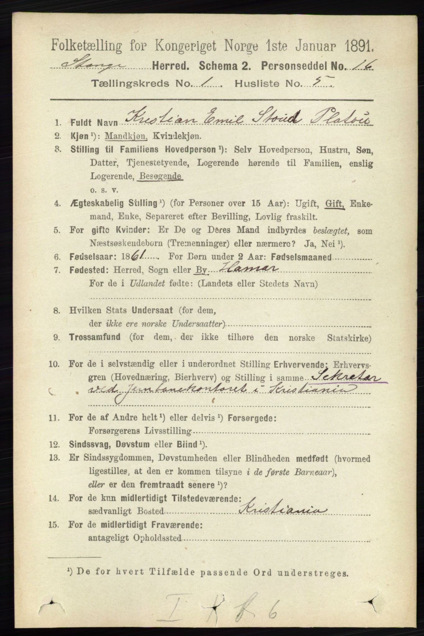 RA, 1891 census for 0417 Stange, 1891, p. 218