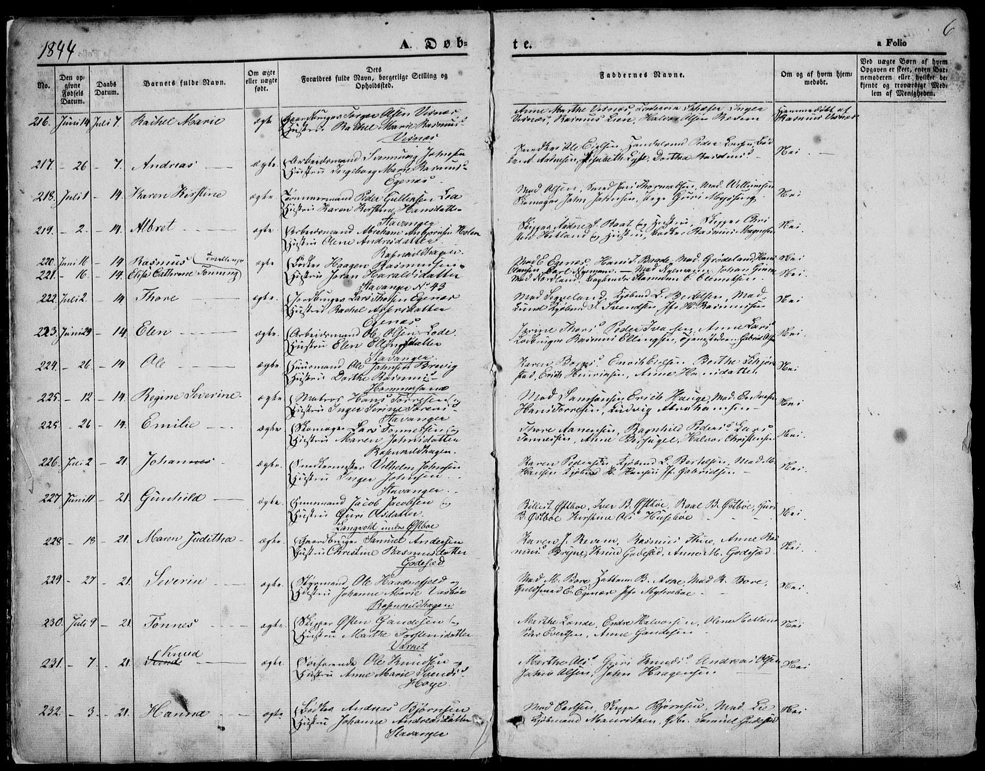 Domkirken sokneprestkontor, SAST/A-101812/001/30/30BA/L0016: Parish register (official) no. A 15, 1844-1854, p. 6
