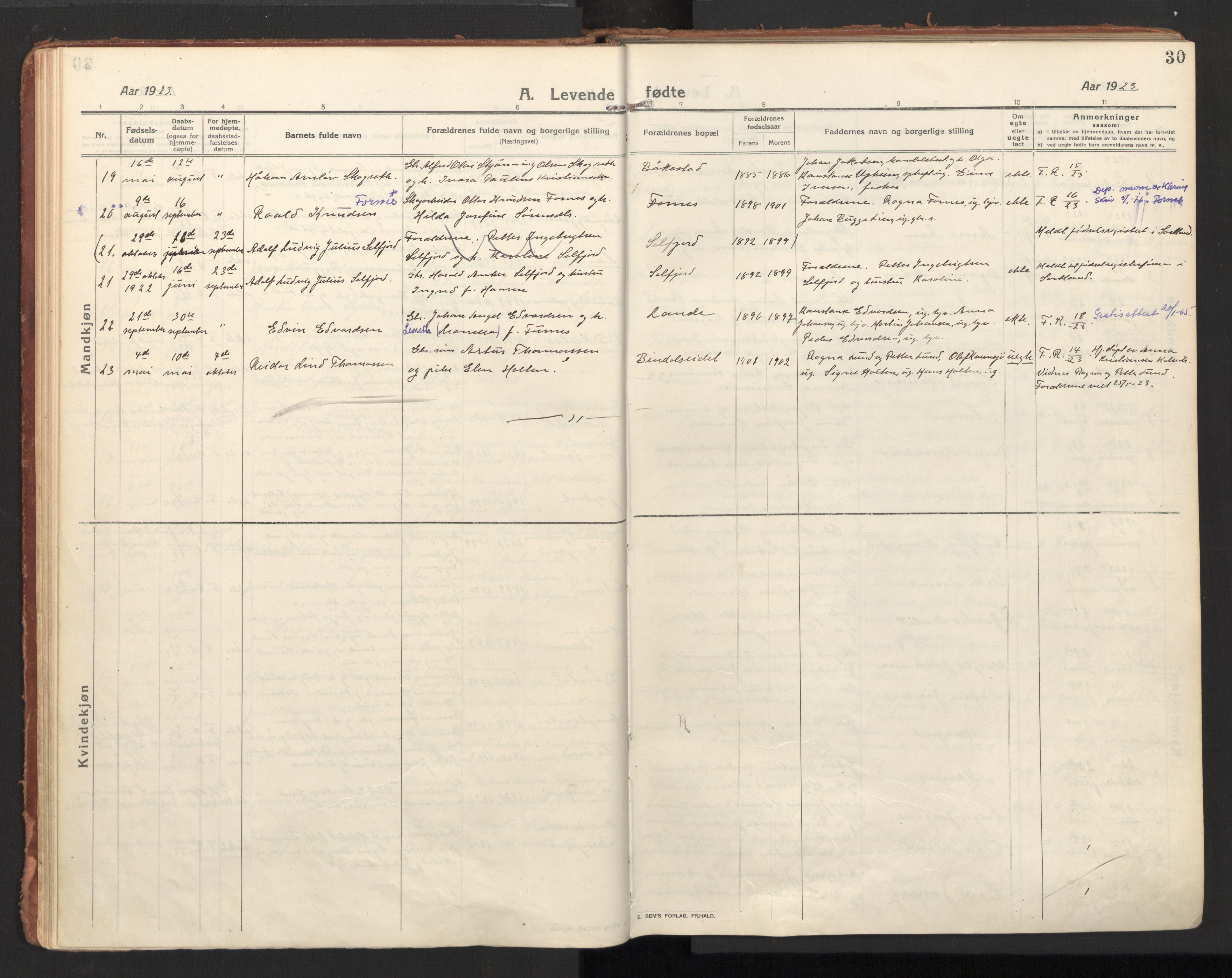 Ministerialprotokoller, klokkerbøker og fødselsregistre - Nordland, AV/SAT-A-1459/810/L0156: Parish register (official) no. 810A15, 1915-1930, p. 30