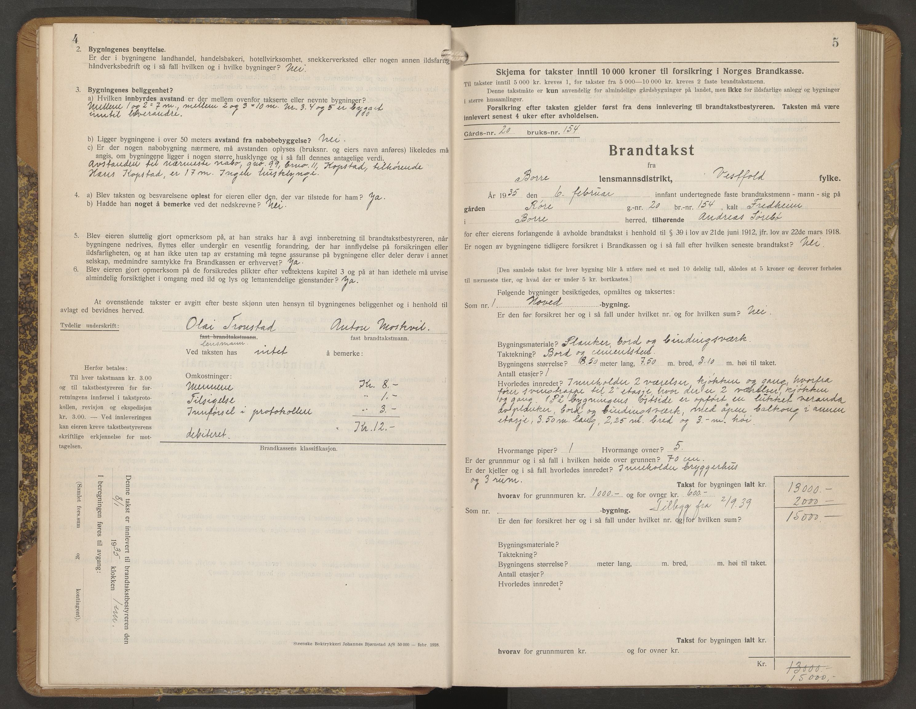 Borre lensmannskontor, AV/SAKO-A-533/Y/Yb/Ybb/L0005: Skjematakstprotokoll, 1935-1941