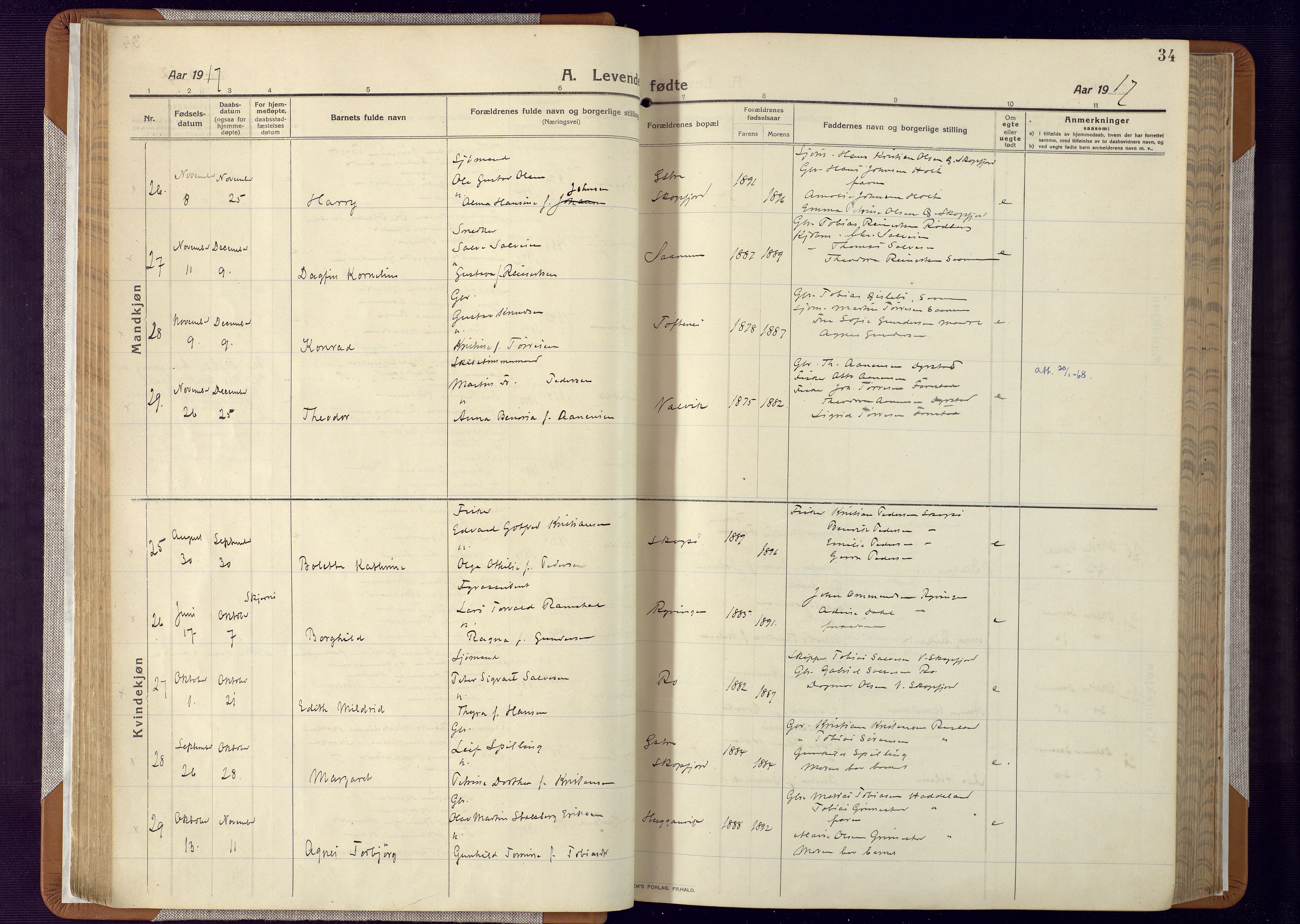 Mandal sokneprestkontor, AV/SAK-1111-0030/F/Fa/Faa/L0022: Parish register (official) no. A 22, 1913-1925, p. 34