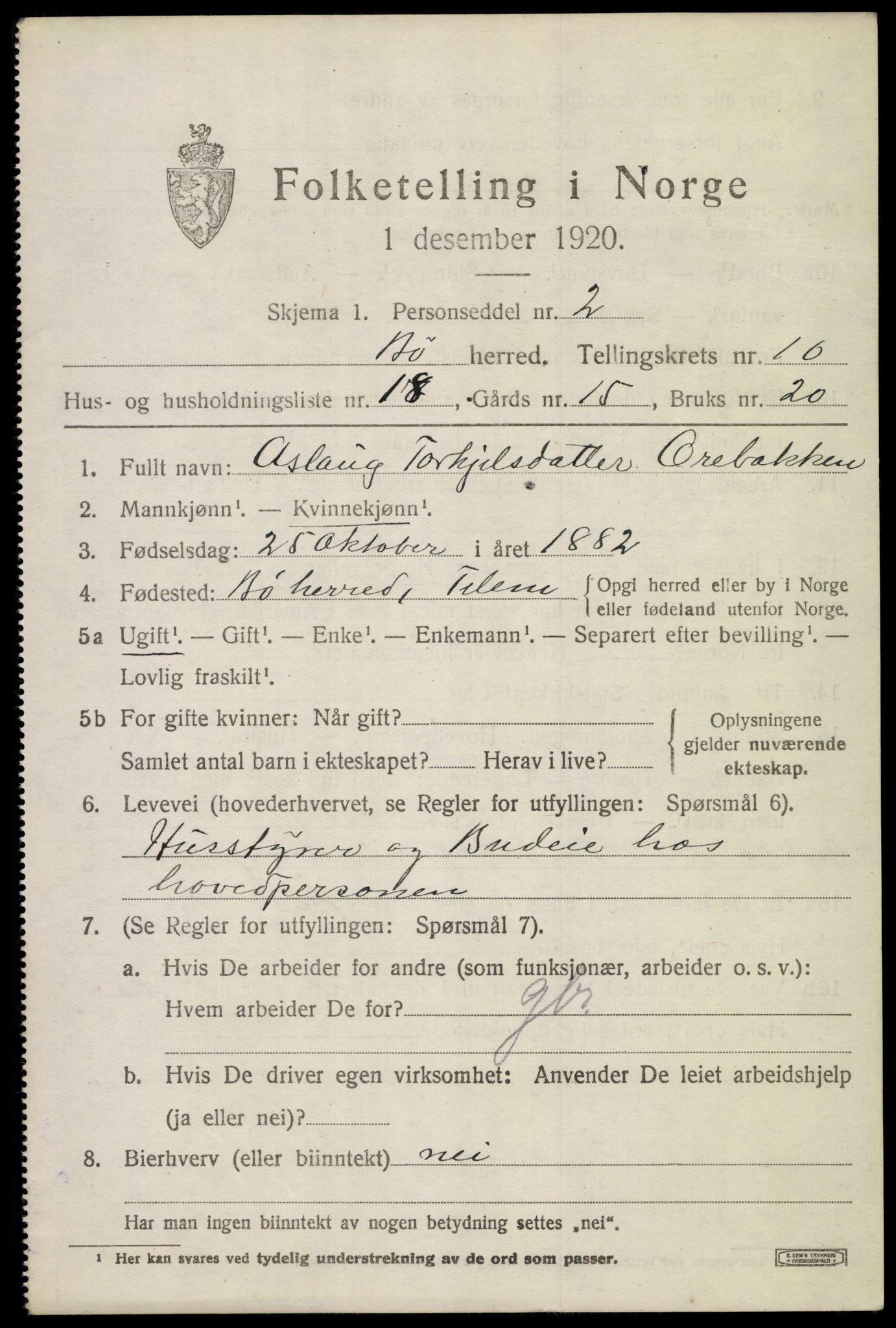 SAKO, 1920 census for Bø (Telemark), 1920, p. 6682