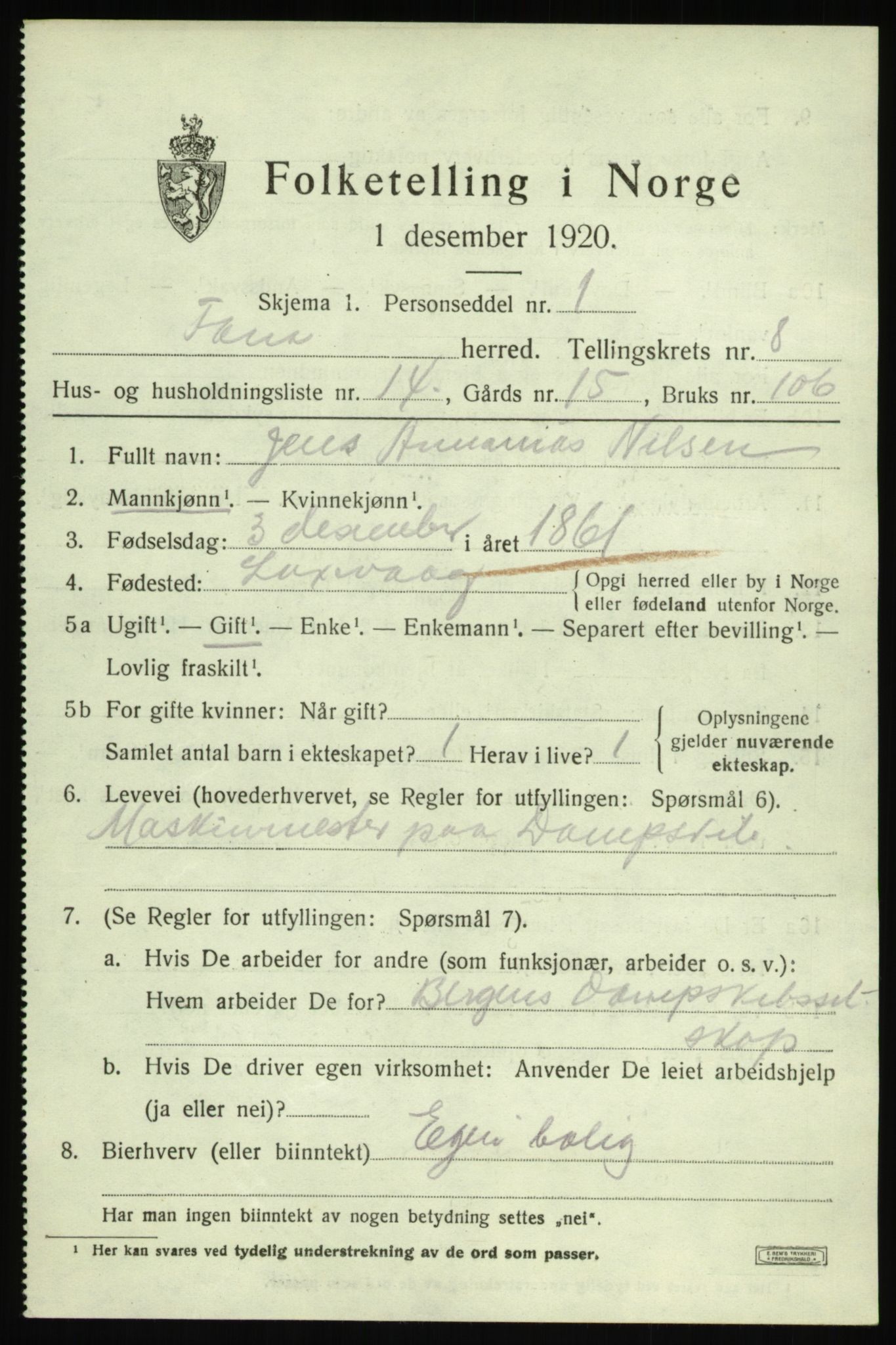 SAB, 1920 census for Fana, 1920, p. 13601