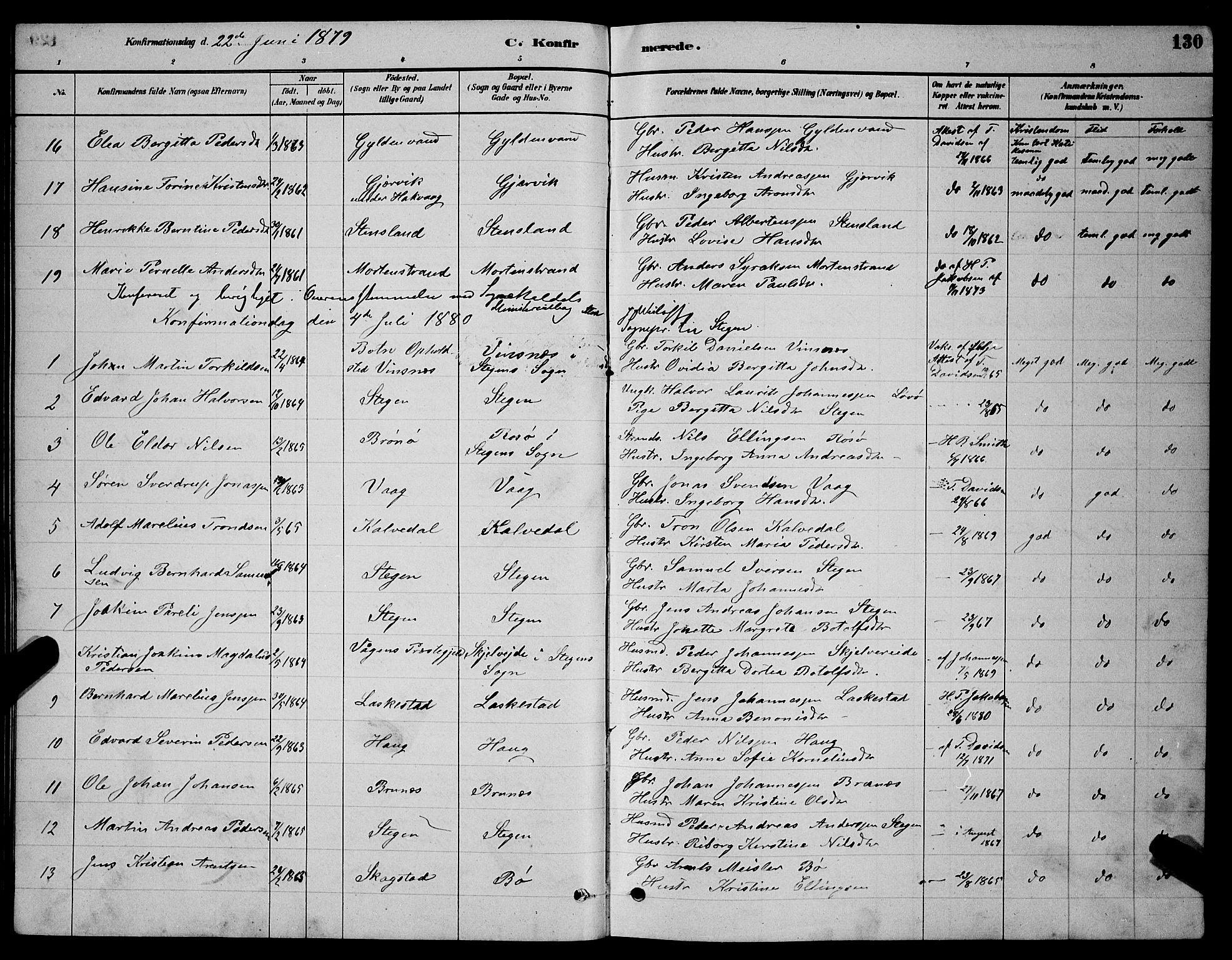 Ministerialprotokoller, klokkerbøker og fødselsregistre - Nordland, SAT/A-1459/855/L0816: Parish register (copy) no. 855C05, 1879-1894, p. 130
