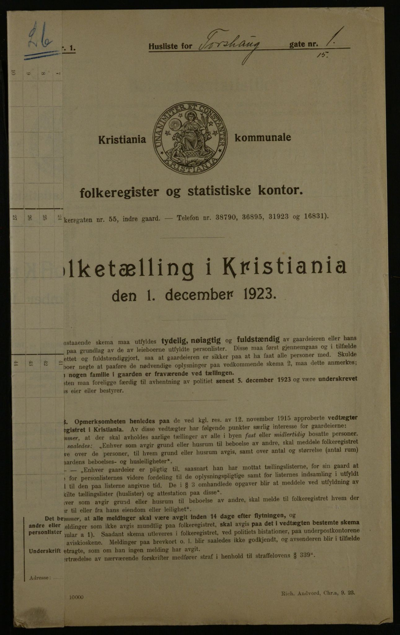 OBA, Municipal Census 1923 for Kristiania, 1923, p. 126164