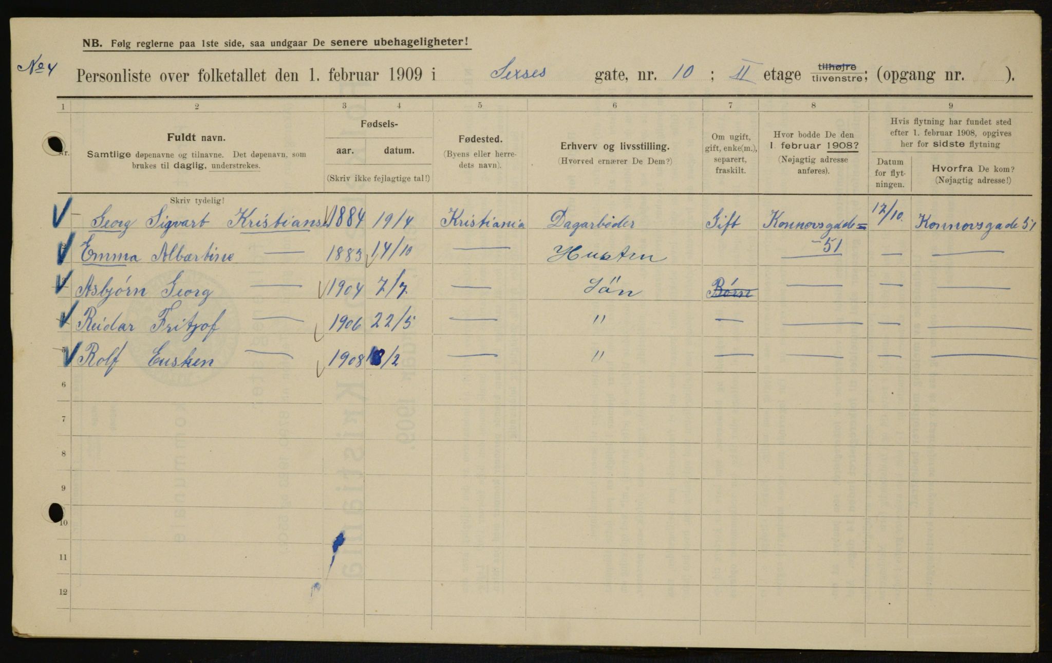 OBA, Municipal Census 1909 for Kristiania, 1909, p. 86002