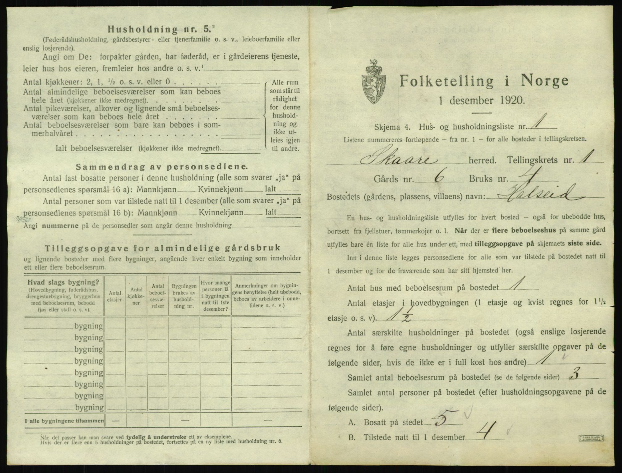 SAST, 1920 census for Skåre, 1920, p. 48