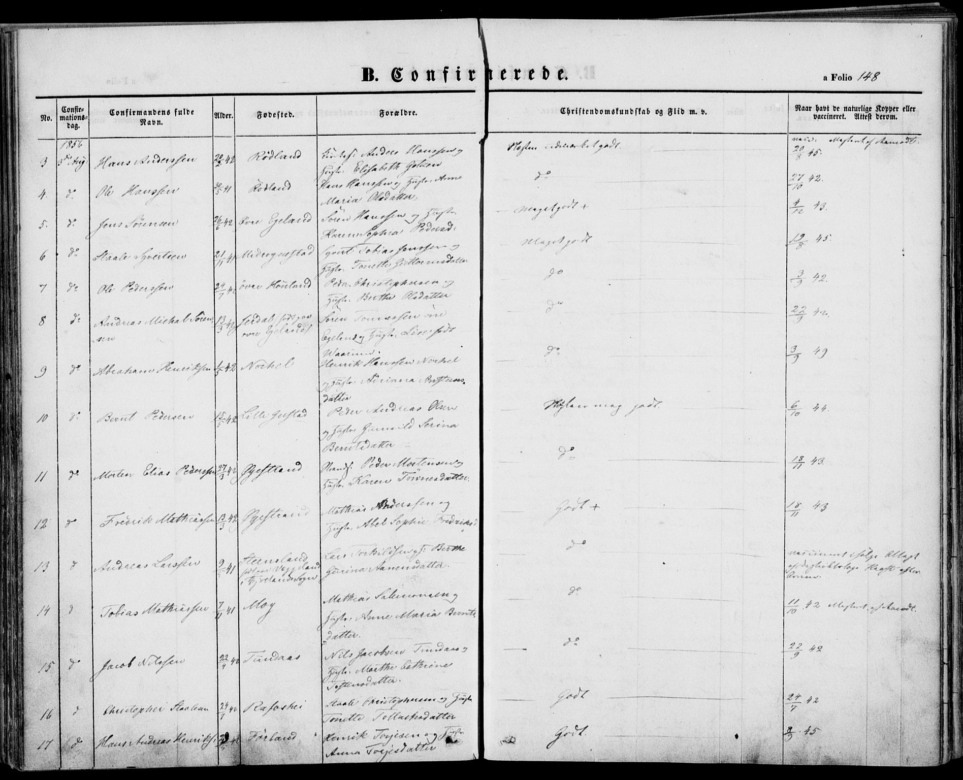 Kvinesdal sokneprestkontor, AV/SAK-1111-0026/F/Fa/Fab/L0005: Parish register (official) no. A 5, 1844-1857, p. 148