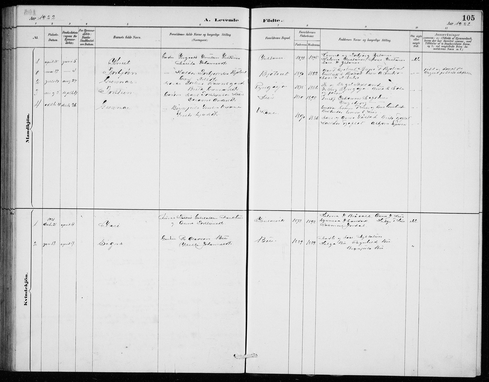 Ullensvang sokneprestembete, AV/SAB-A-78701/H/Hab: Parish register (copy) no. E  7, 1887-1929, p. 105