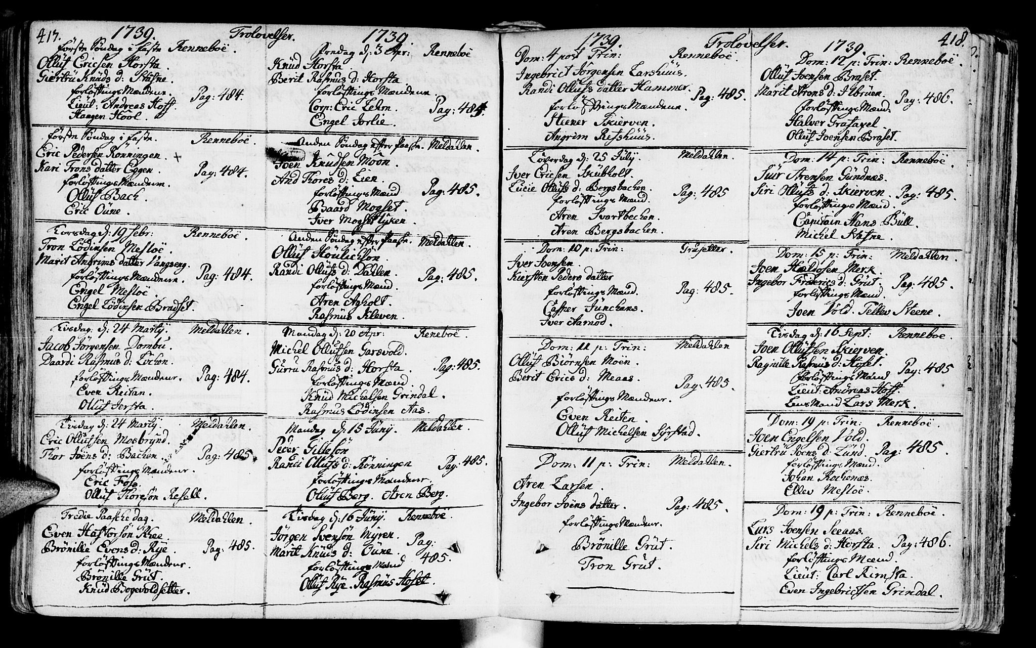 Ministerialprotokoller, klokkerbøker og fødselsregistre - Sør-Trøndelag, SAT/A-1456/672/L0850: Parish register (official) no. 672A03, 1725-1751, p. 417-418