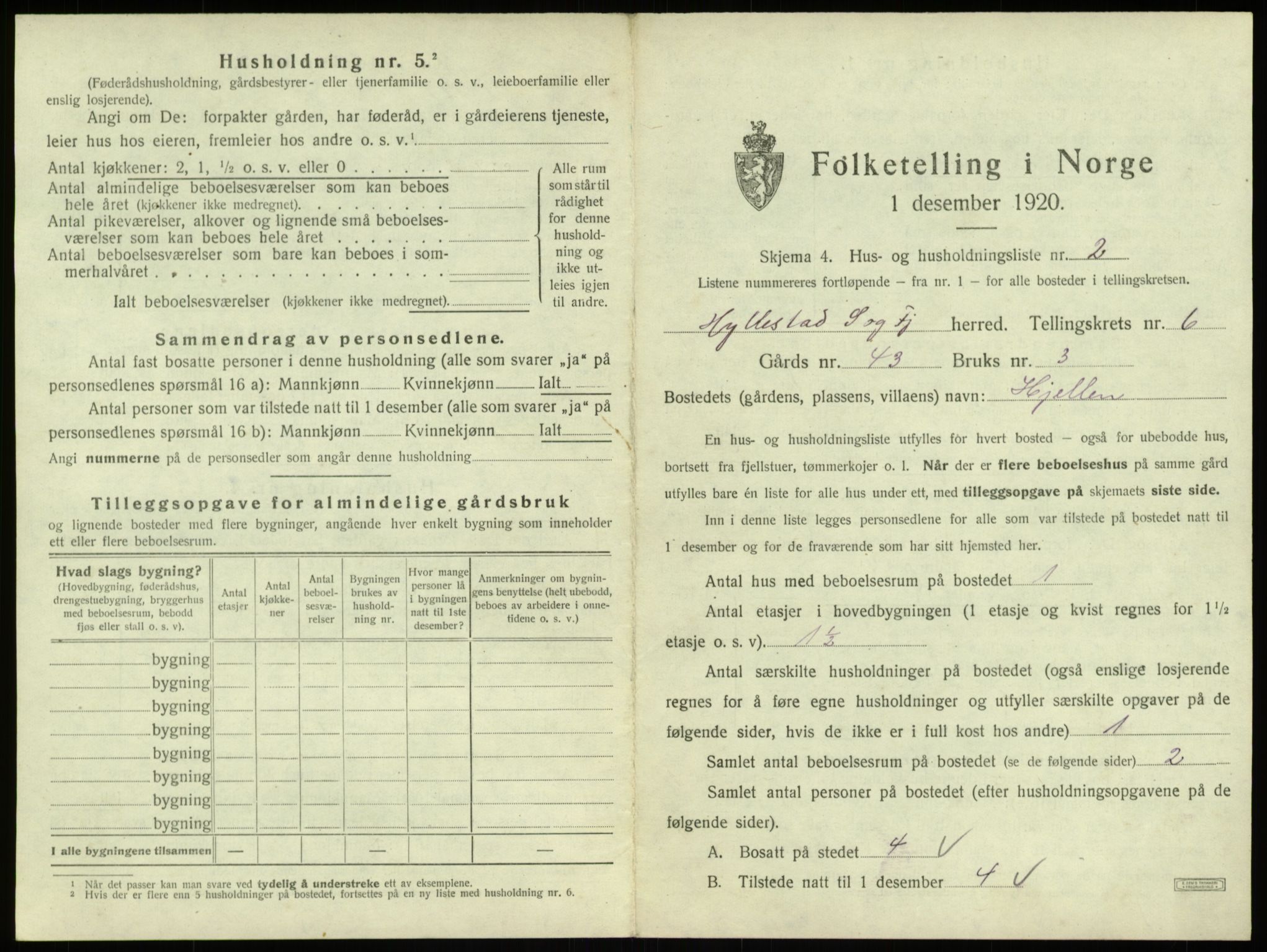 SAB, 1920 census for Hyllestad, 1920, p. 364