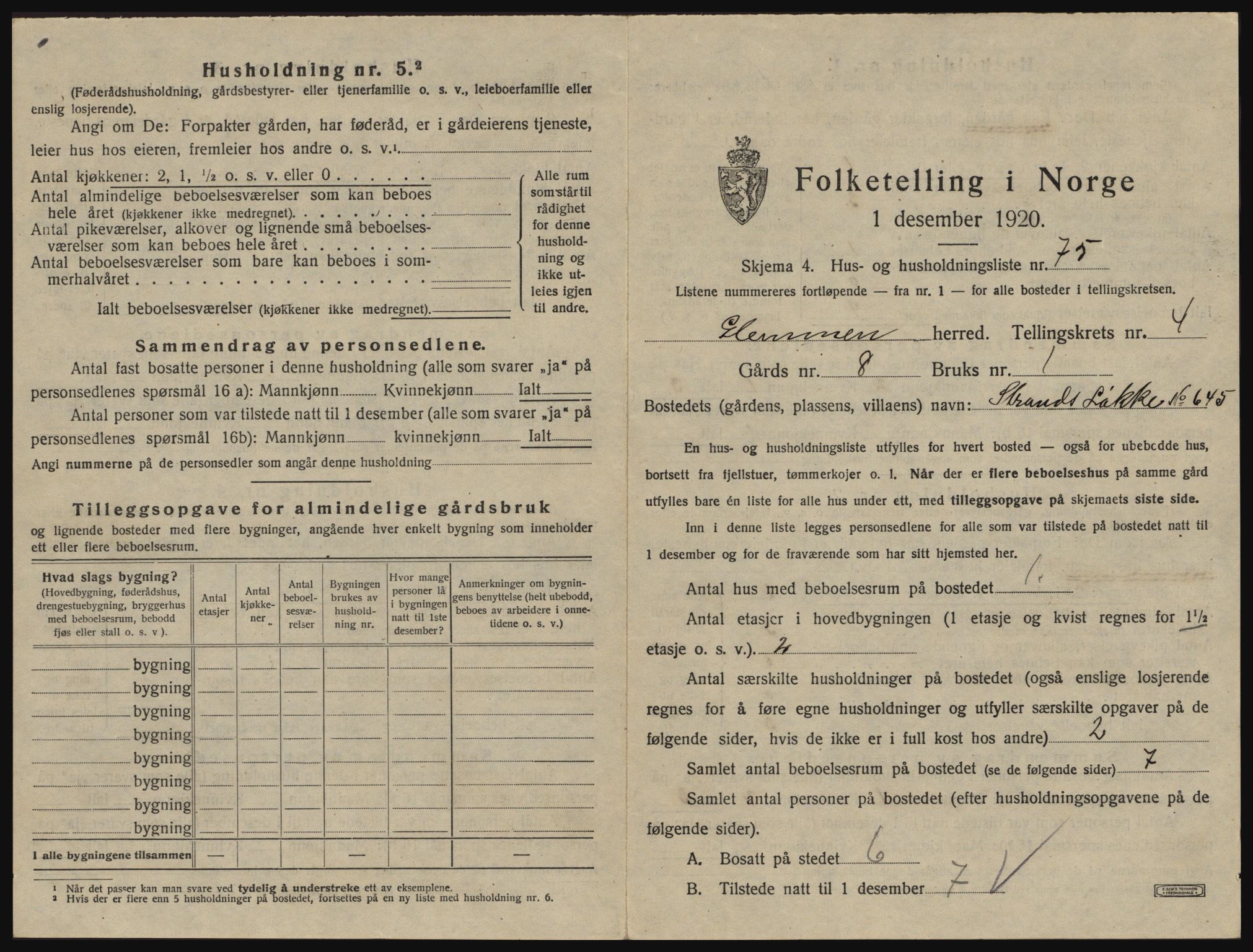 SAO, 1920 census for Glemmen, 1920, p. 1607