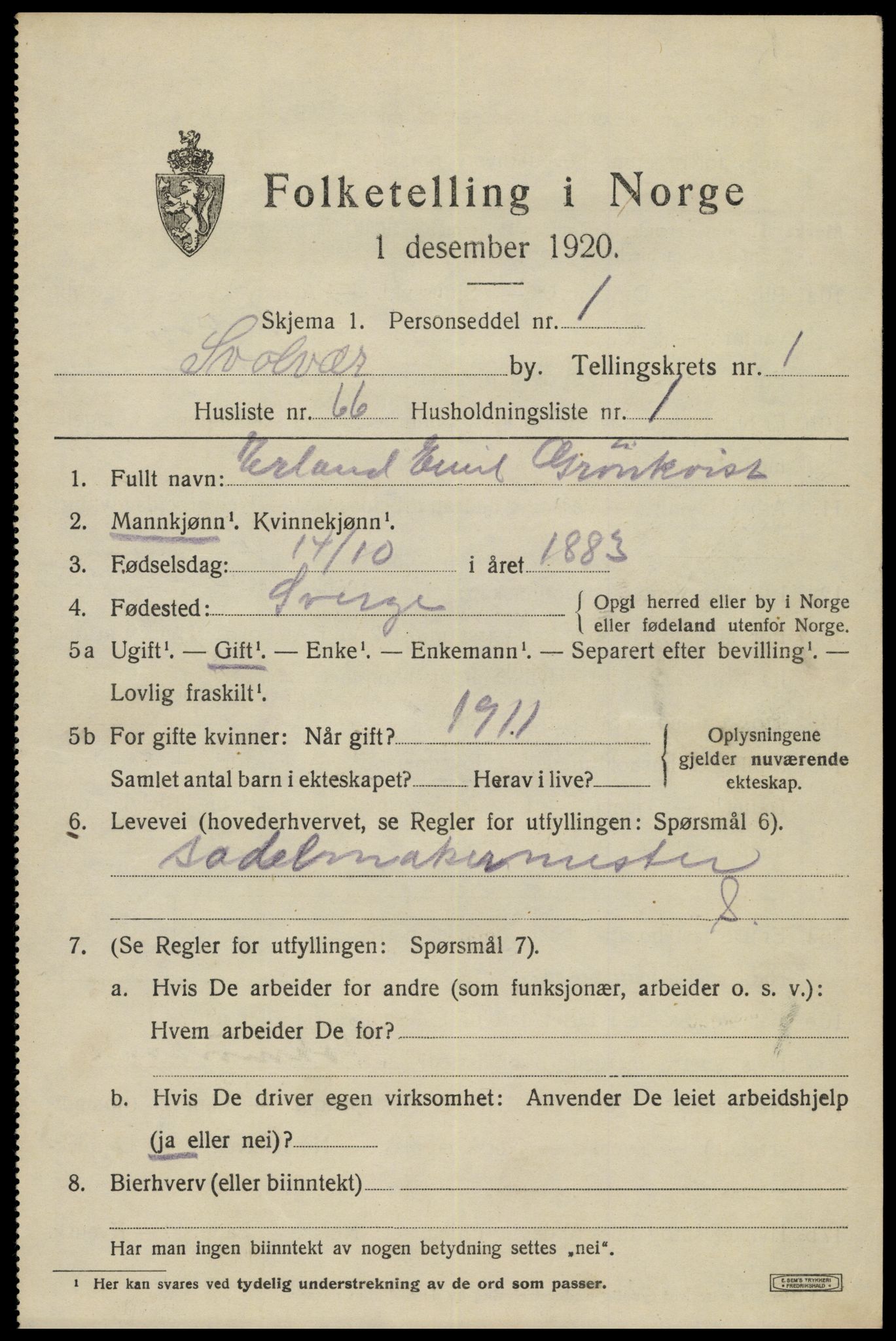 SAT, 1920 census for Svolvær, 1920, p. 2566