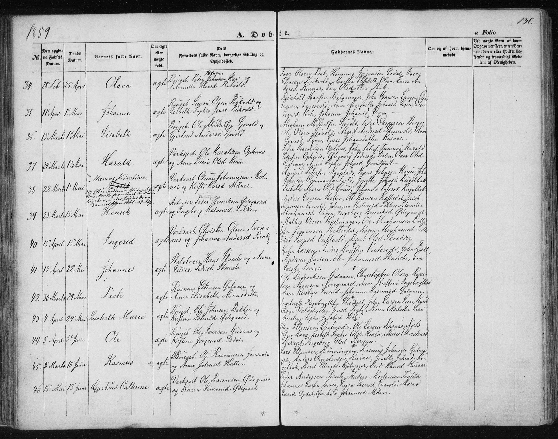 Ministerialprotokoller, klokkerbøker og fødselsregistre - Sør-Trøndelag, SAT/A-1456/681/L0931: Parish register (official) no. 681A09, 1845-1859, p. 130