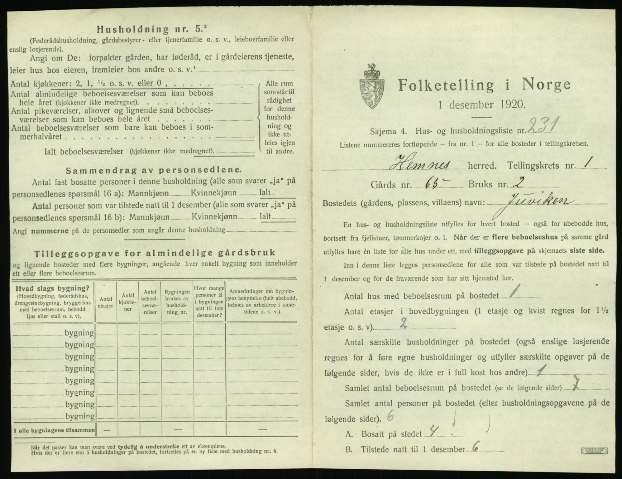SAT, 1920 census for Hemnes, 1920, p. 504
