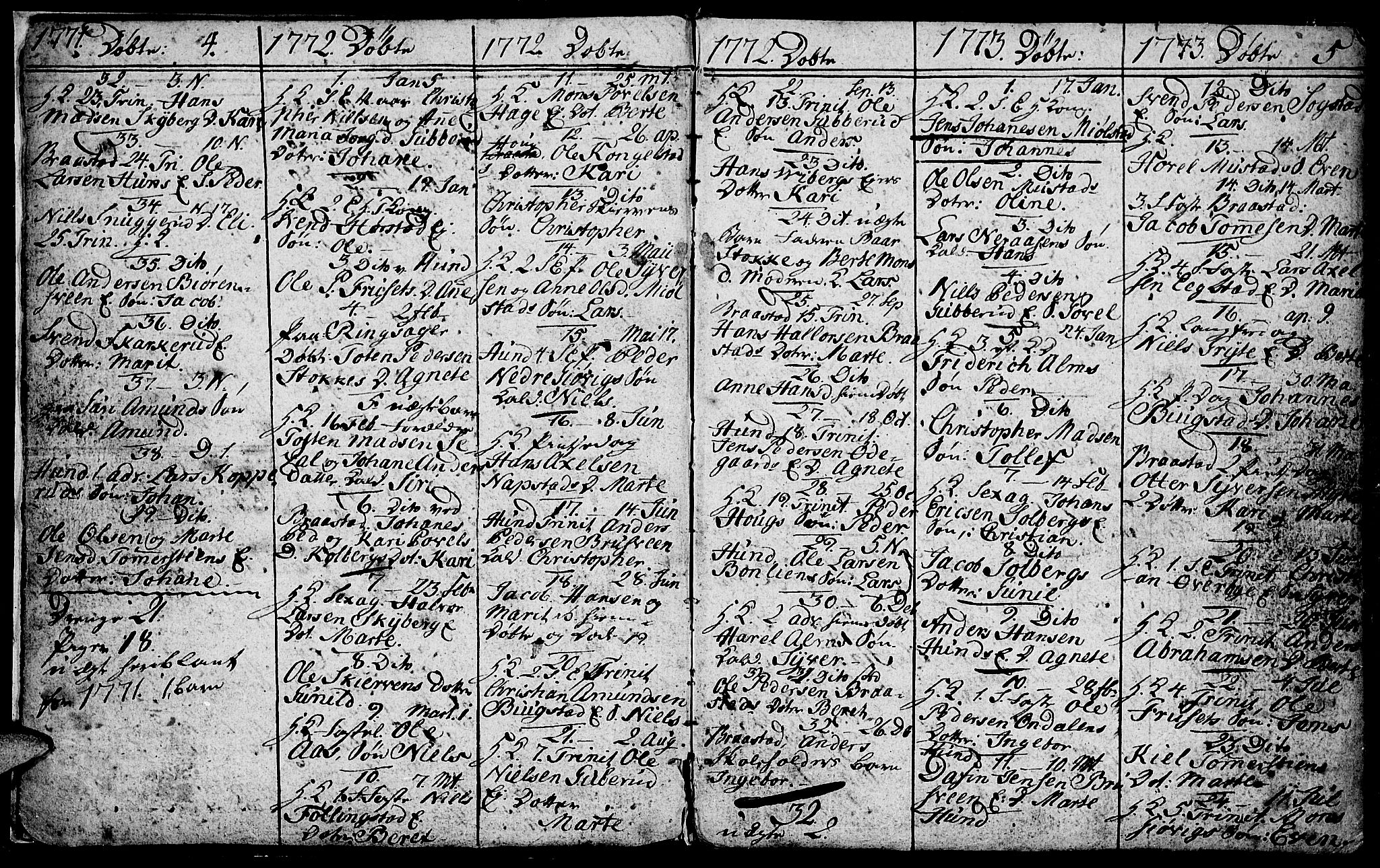 Vardal prestekontor, AV/SAH-PREST-100/H/Ha/Hab/L0001: Parish register (copy) no. 1, 1771-1790, p. 4-5