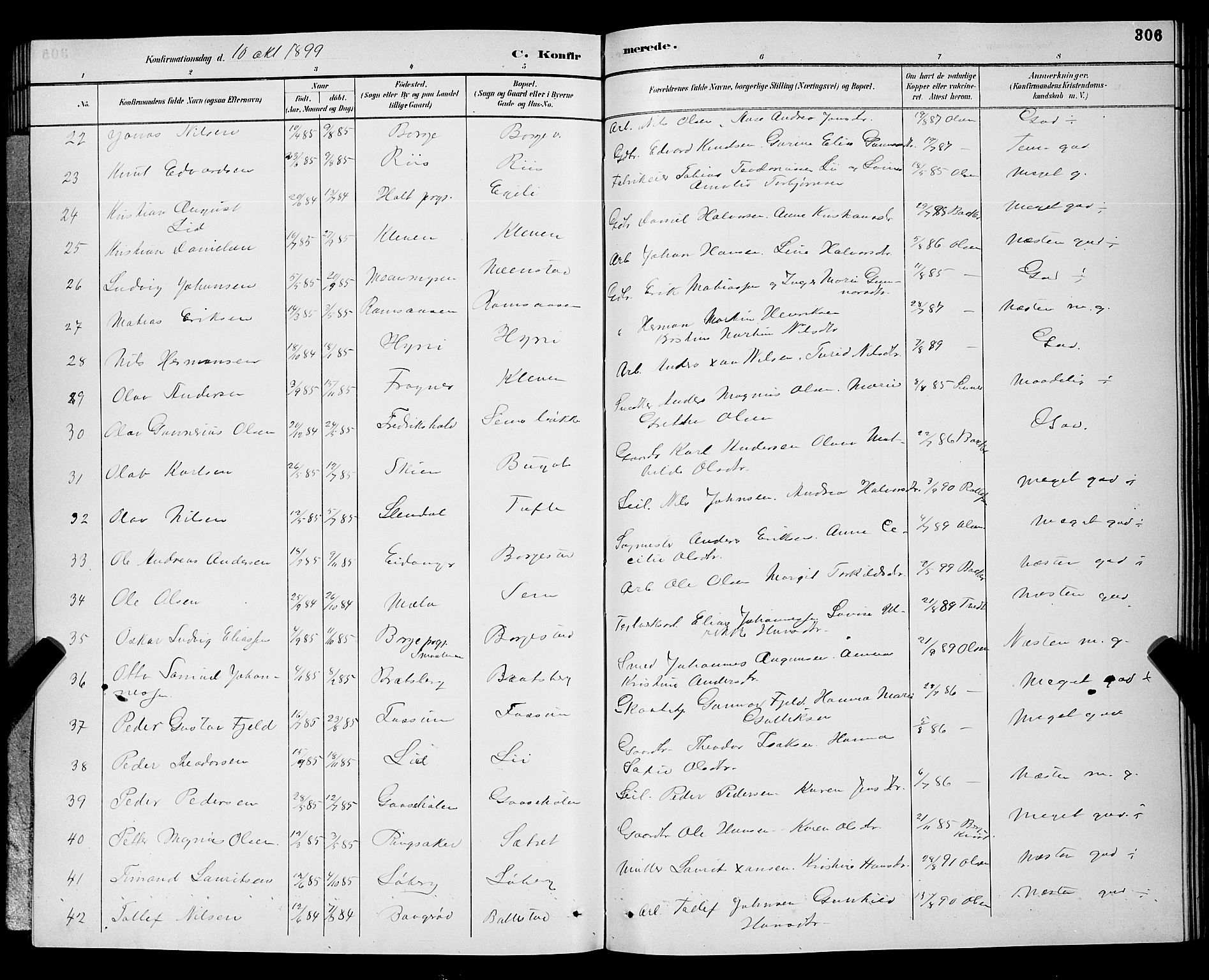 Gjerpen kirkebøker, AV/SAKO-A-265/G/Ga/L0002: Parish register (copy) no. I 2, 1883-1900, p. 306