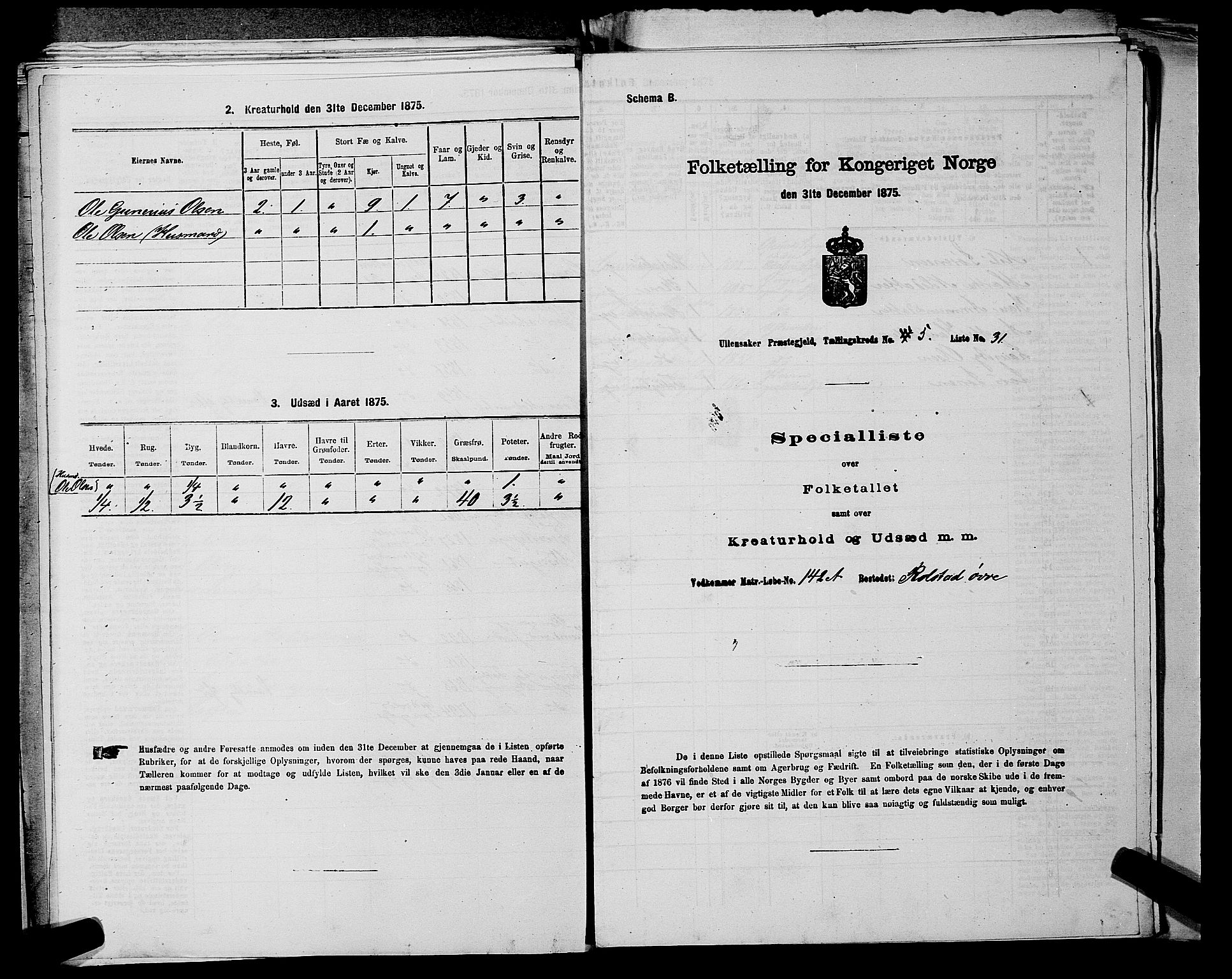 RA, 1875 census for 0235P Ullensaker, 1875, p. 742