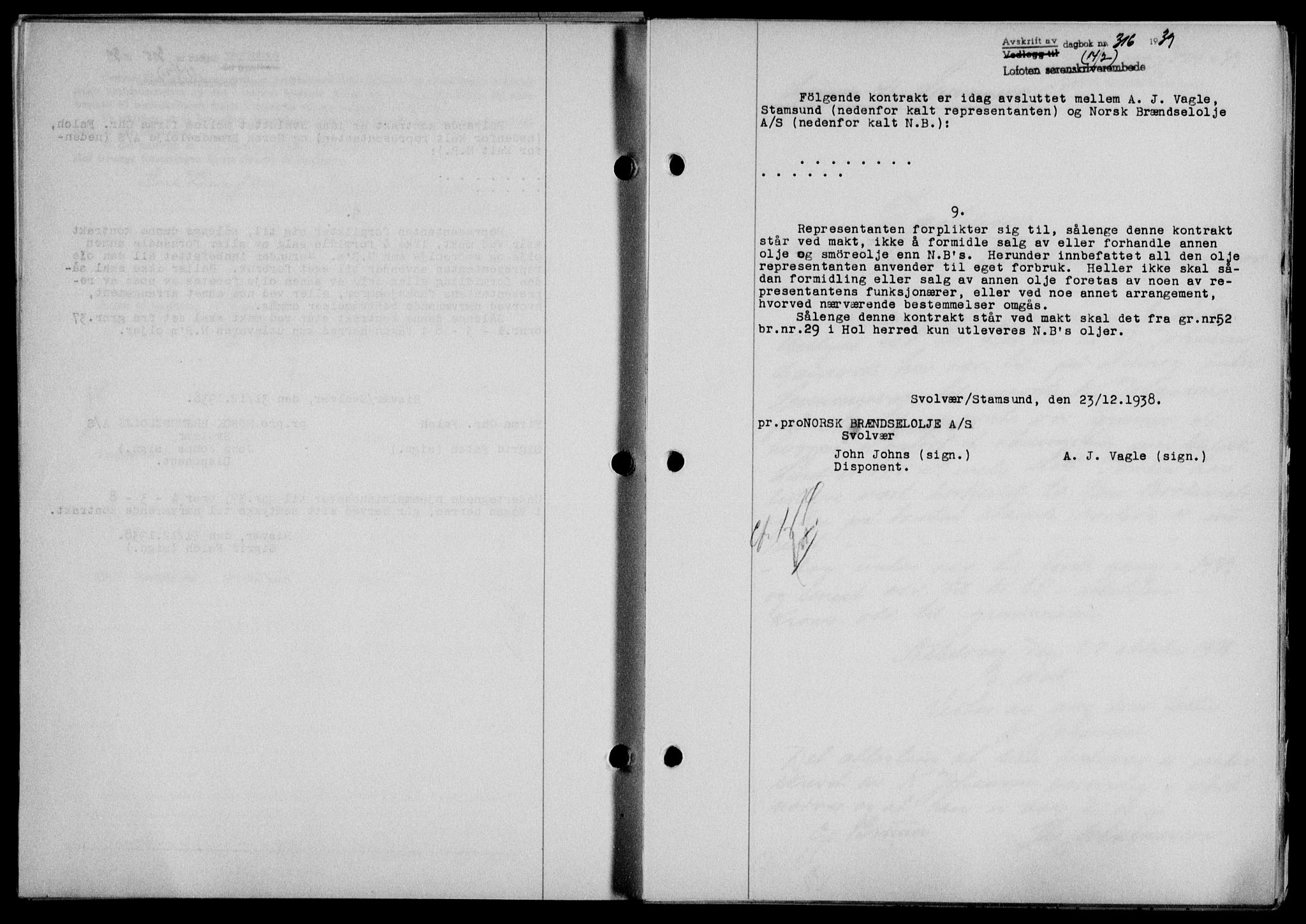 Lofoten sorenskriveri, SAT/A-0017/1/2/2C/L0005a: Mortgage book no. 5a, 1939-1939, Diary no: : 316/1939