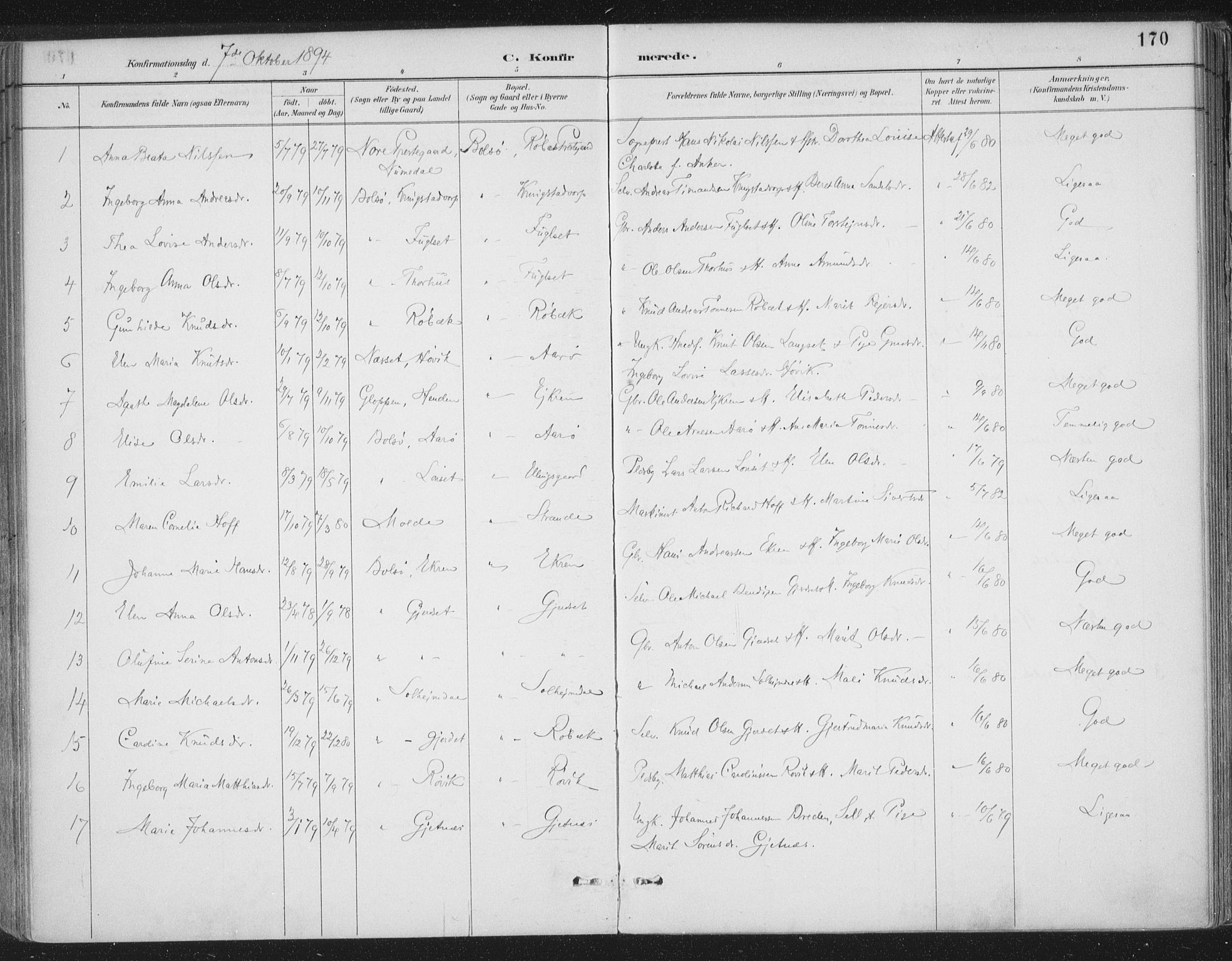 Ministerialprotokoller, klokkerbøker og fødselsregistre - Møre og Romsdal, SAT/A-1454/555/L0658: Parish register (official) no. 555A09, 1887-1917, p. 170