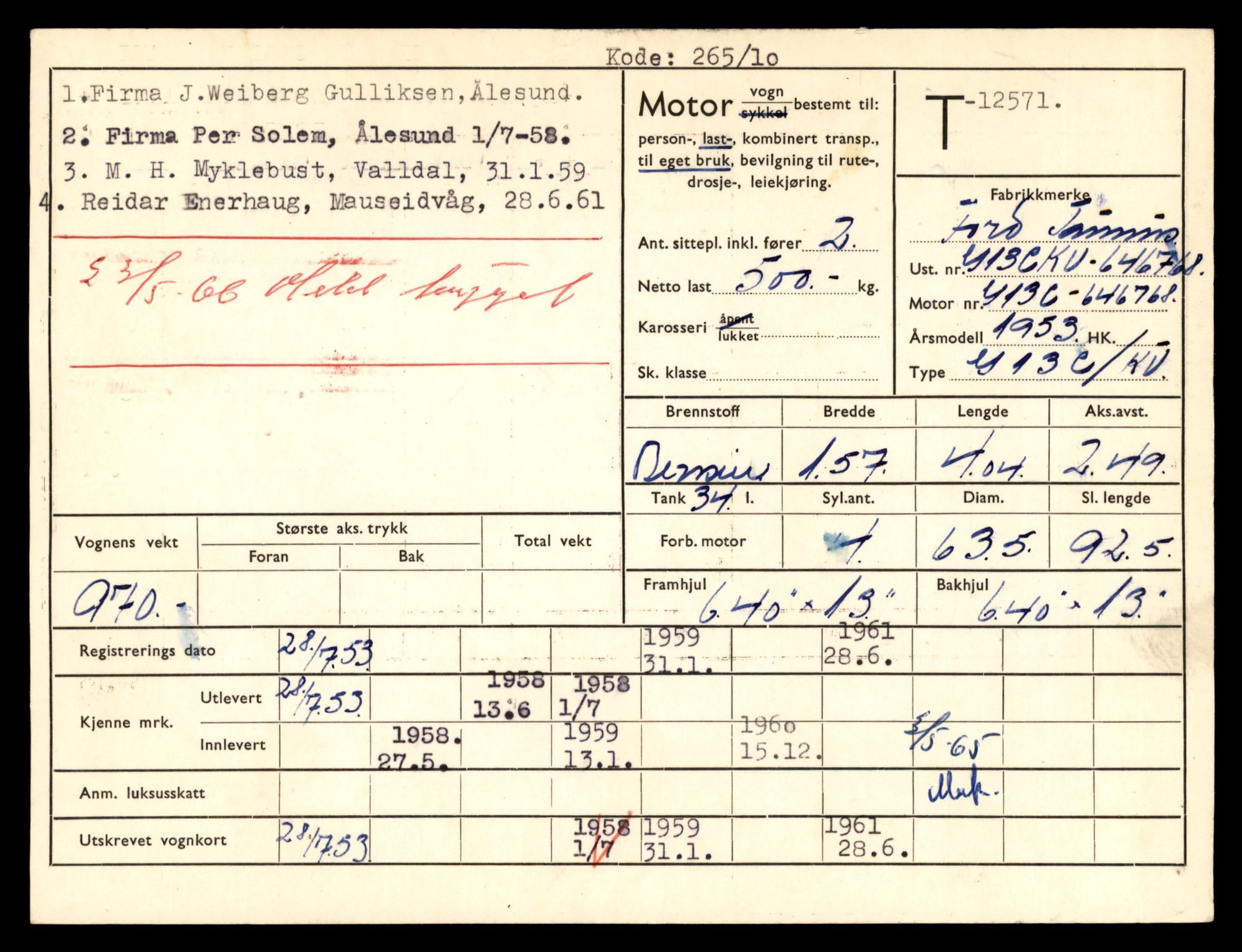 Møre og Romsdal vegkontor - Ålesund trafikkstasjon, AV/SAT-A-4099/F/Fe/L0034: Registreringskort for kjøretøy T 12500 - T 12652, 1927-1998, p. 1330