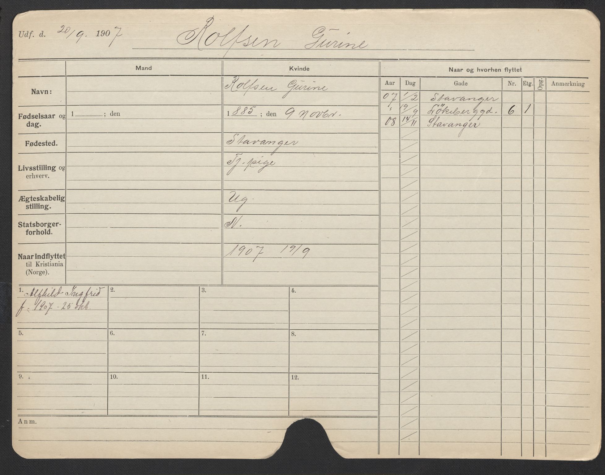 Oslo folkeregister, Registerkort, AV/SAO-A-11715/F/Fa/Fac/L0023: Kvinner, 1906-1914, p. 249a