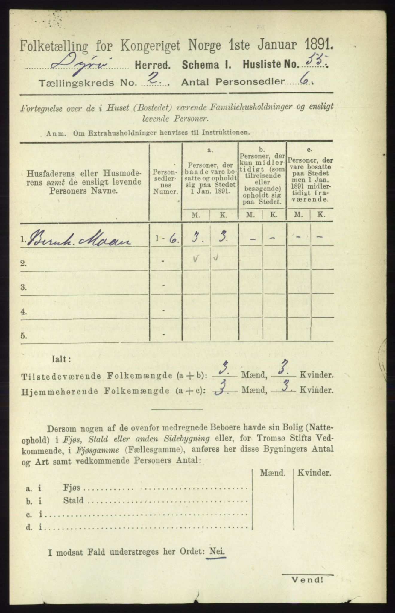 RA, 1891 census for 1926 Dyrøy, 1891, p. 507
