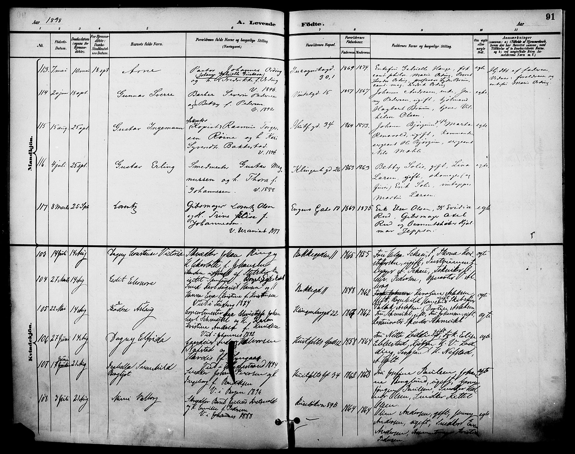 Johannes prestekontor Kirkebøker, AV/SAO-A-10852/F/Fa/L0007: Parish register (official) no. 7, 1896-1905, p. 91