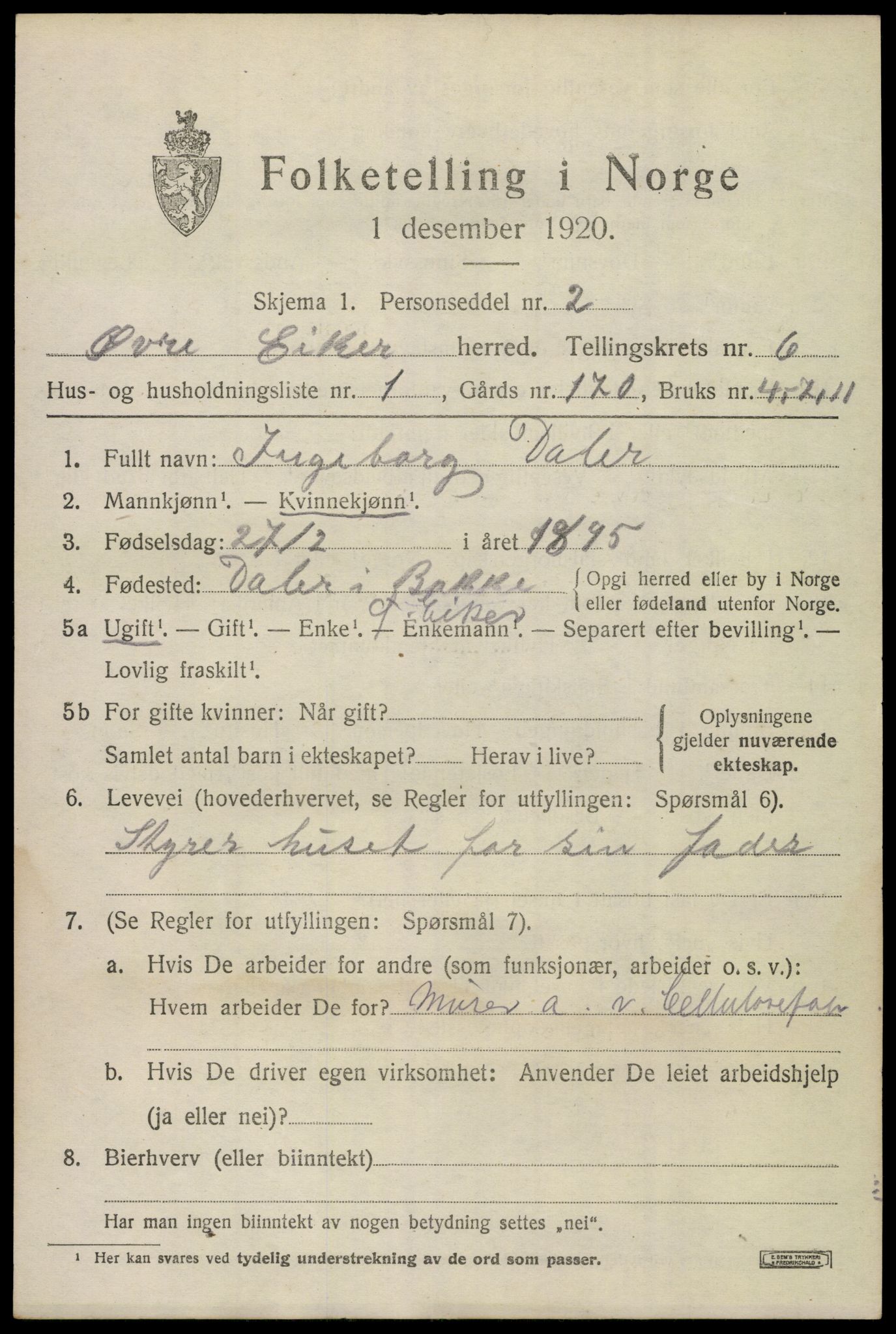 SAKO, 1920 census for Øvre Eiker, 1920, p. 12780