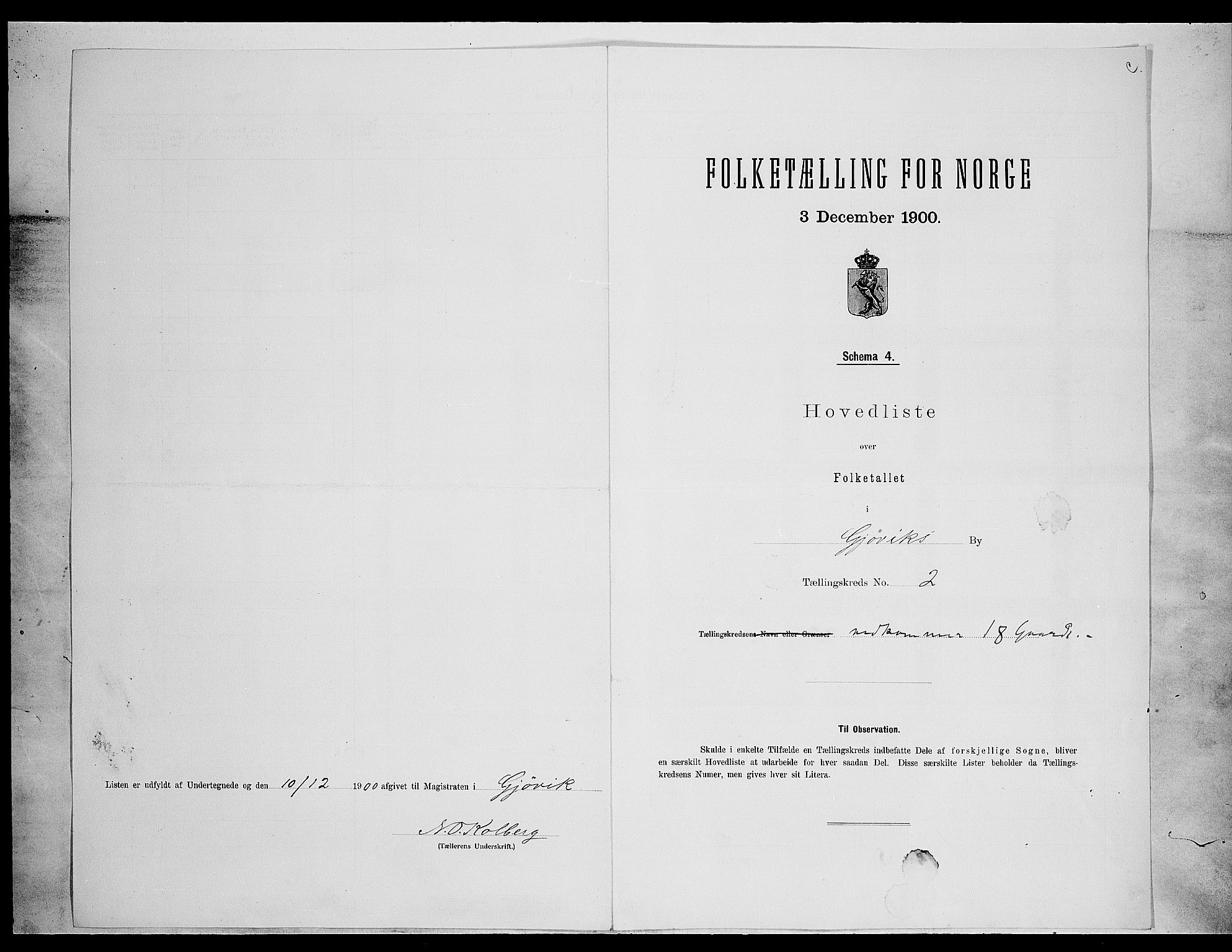 SAH, 1900 census for Gjøvik, 1900, p. 17