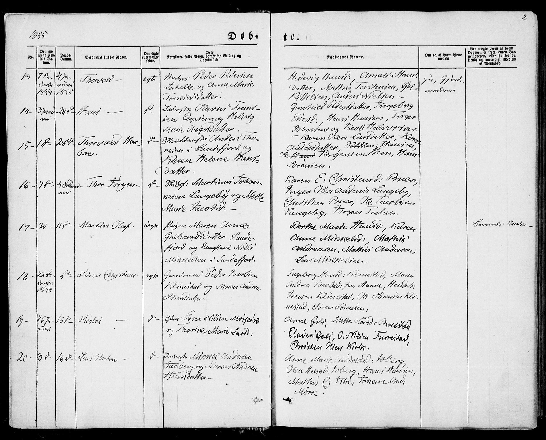 Sandar kirkebøker, AV/SAKO-A-243/F/Fa/L0007: Parish register (official) no. 7, 1855-1861, p. 2