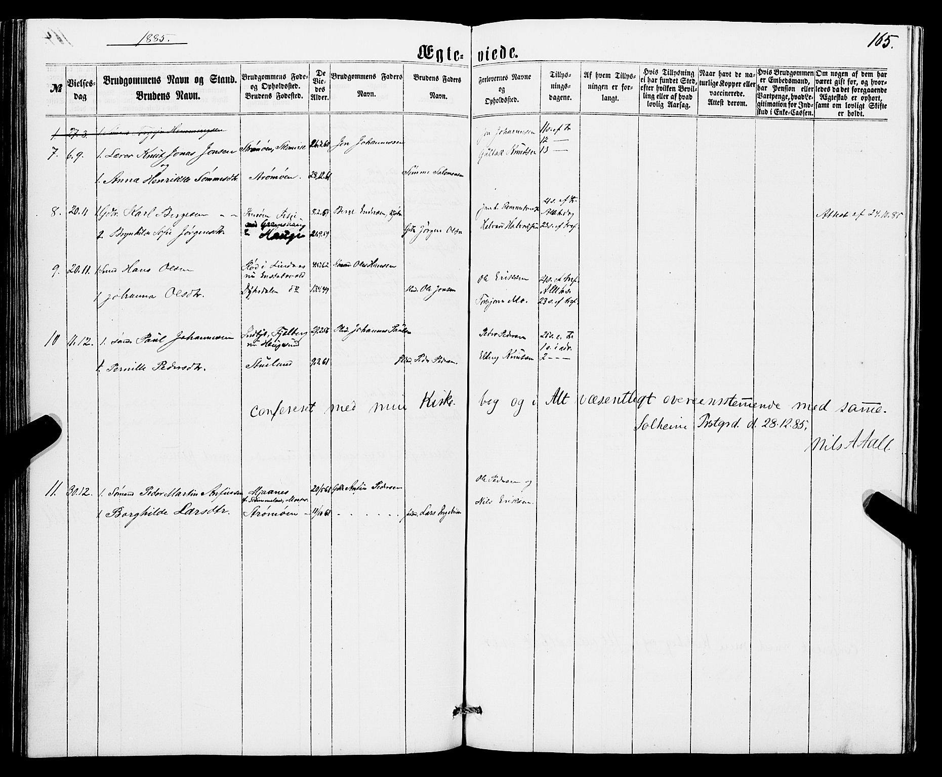 Sveio Sokneprestembete, SAB/A-78501/H/Hab: Parish register (copy) no. B 1, 1864-1886, p. 165