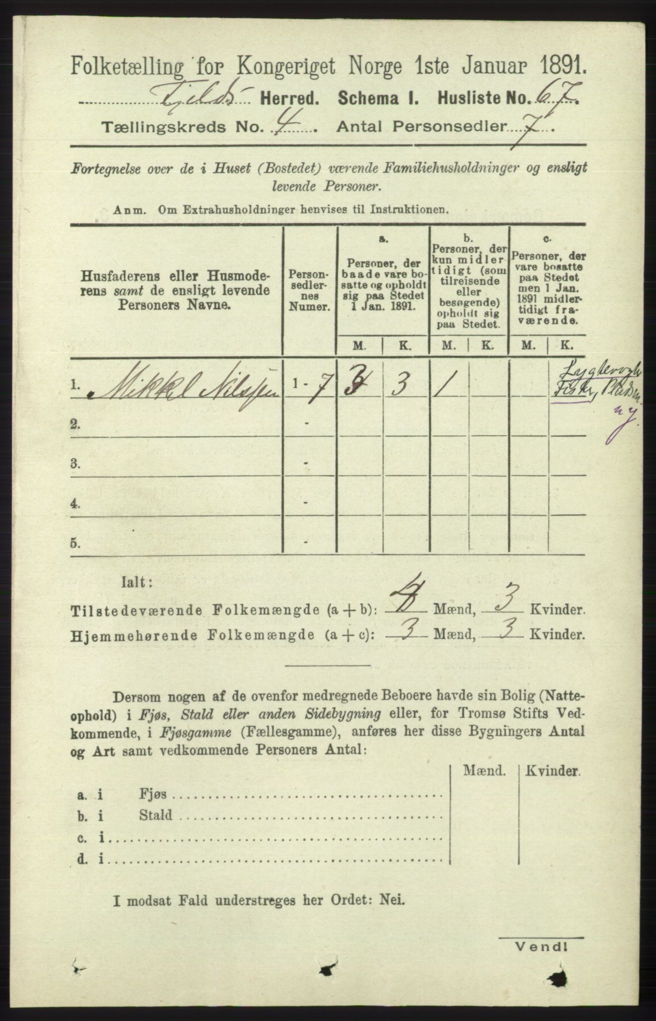 RA, 1891 census for 1246 Fjell, 1891, p. 2020