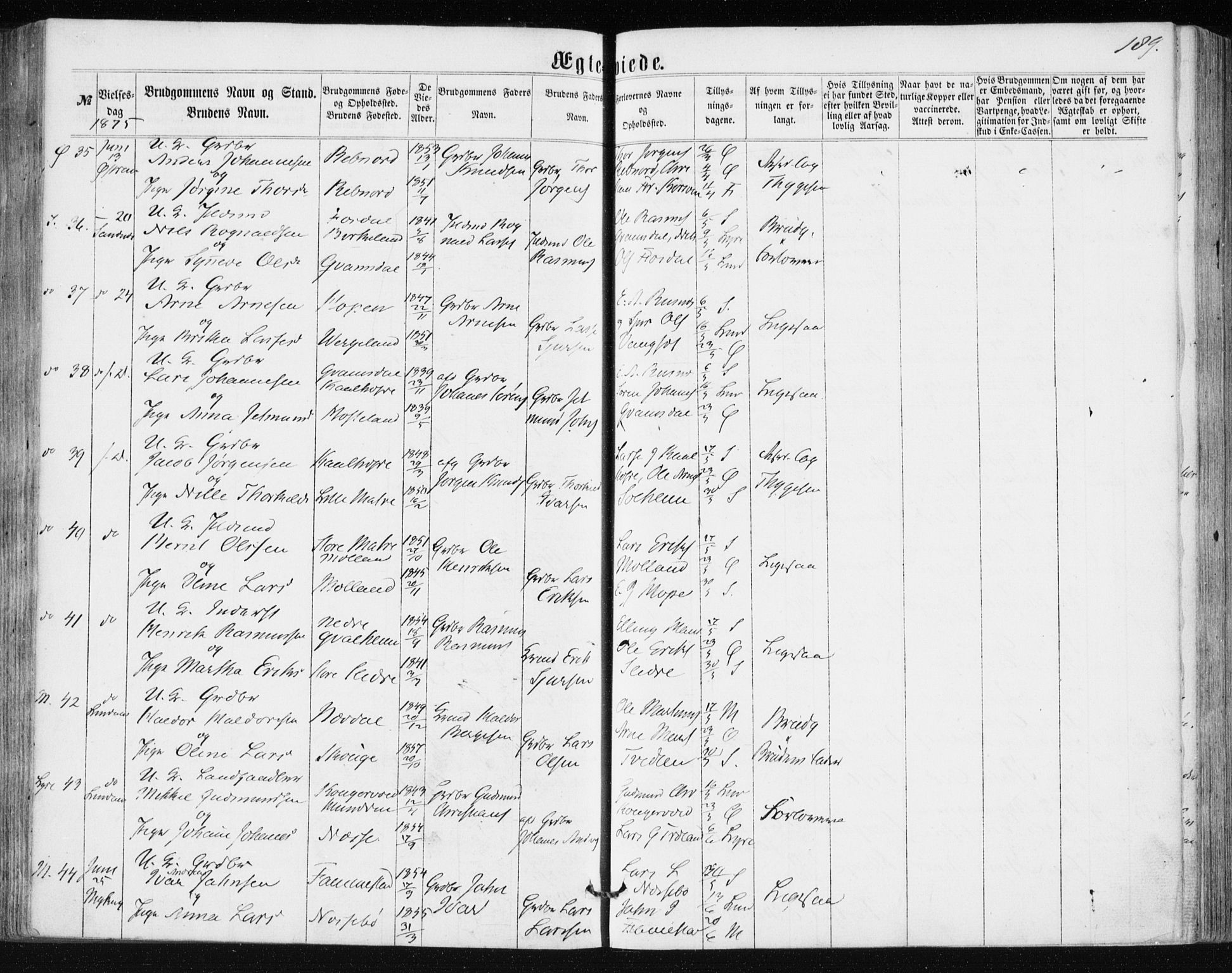 Lindås Sokneprestembete, AV/SAB-A-76701/H/Haa/Haaa/L0016: Parish register (official) no. A 16, 1863-1875, p. 189