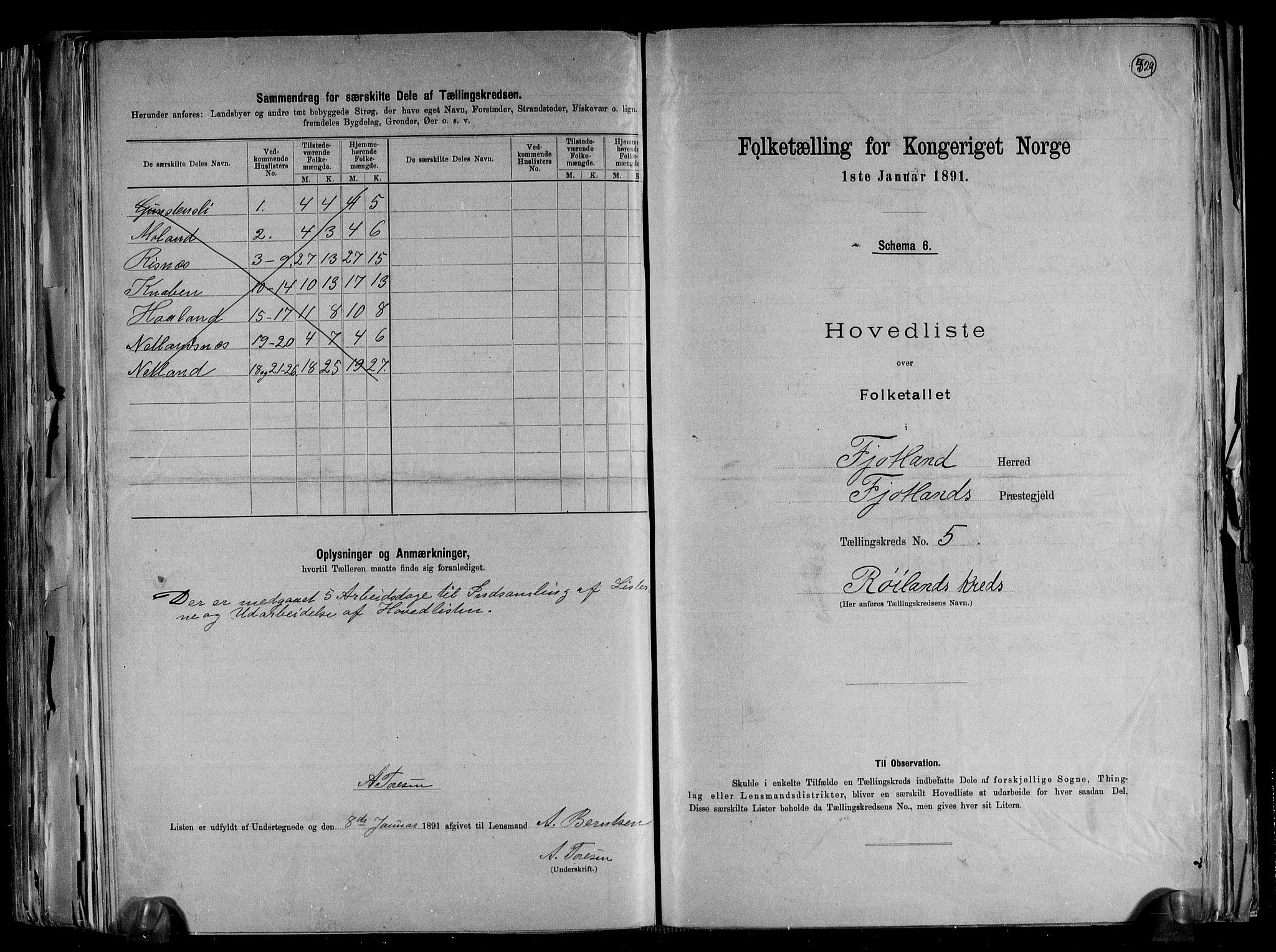 RA, 1891 census for 1036 Fjotland, 1891, p. 13