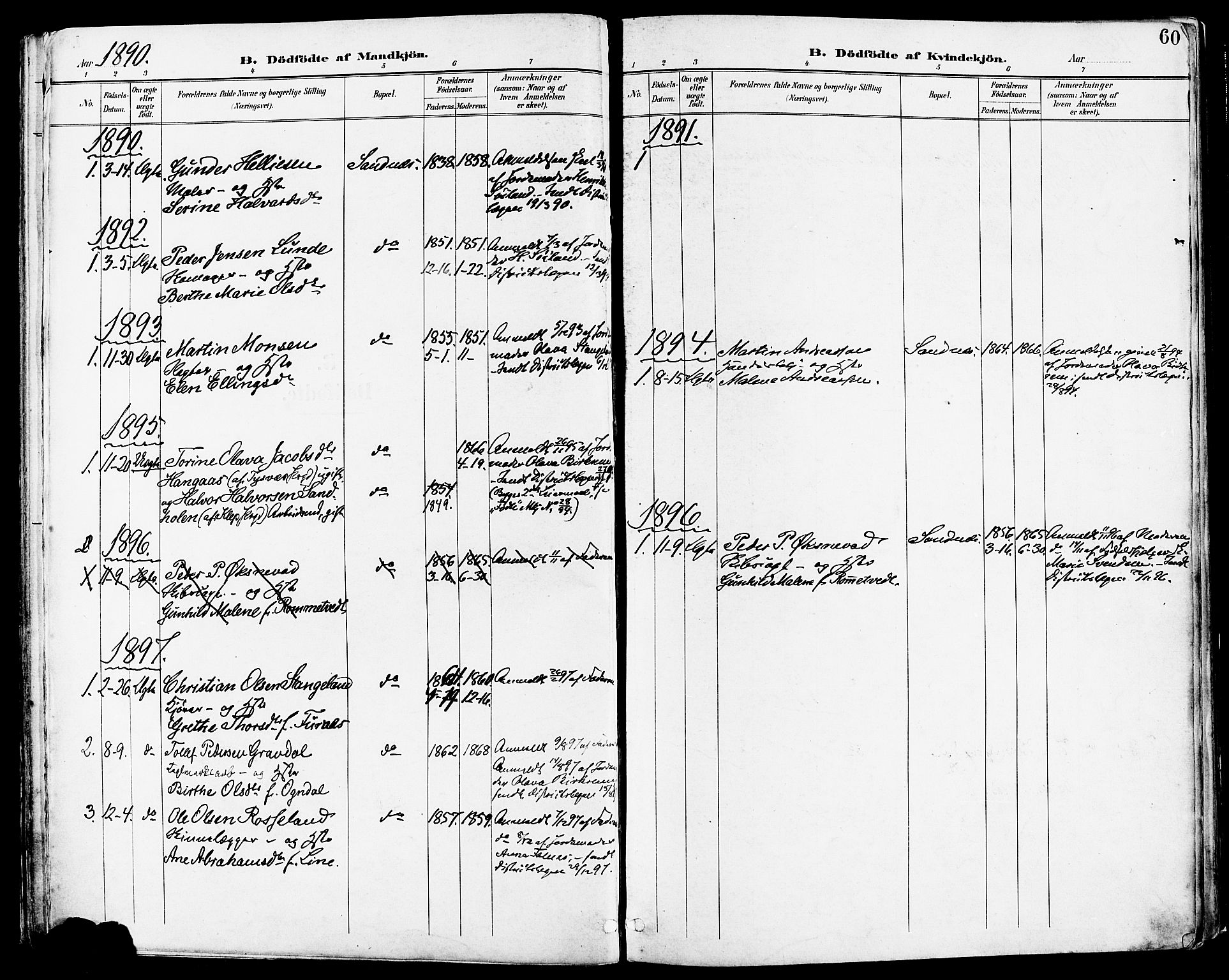 Høyland sokneprestkontor, SAST/A-101799/001/30BA/L0014: Parish register (official) no. A 12, 1890-1898, p. 60