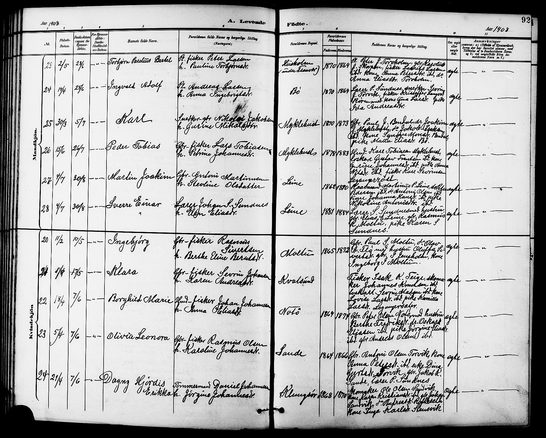 Ministerialprotokoller, klokkerbøker og fødselsregistre - Møre og Romsdal, AV/SAT-A-1454/507/L0082: Parish register (copy) no. 507C05, 1896-1914, p. 92