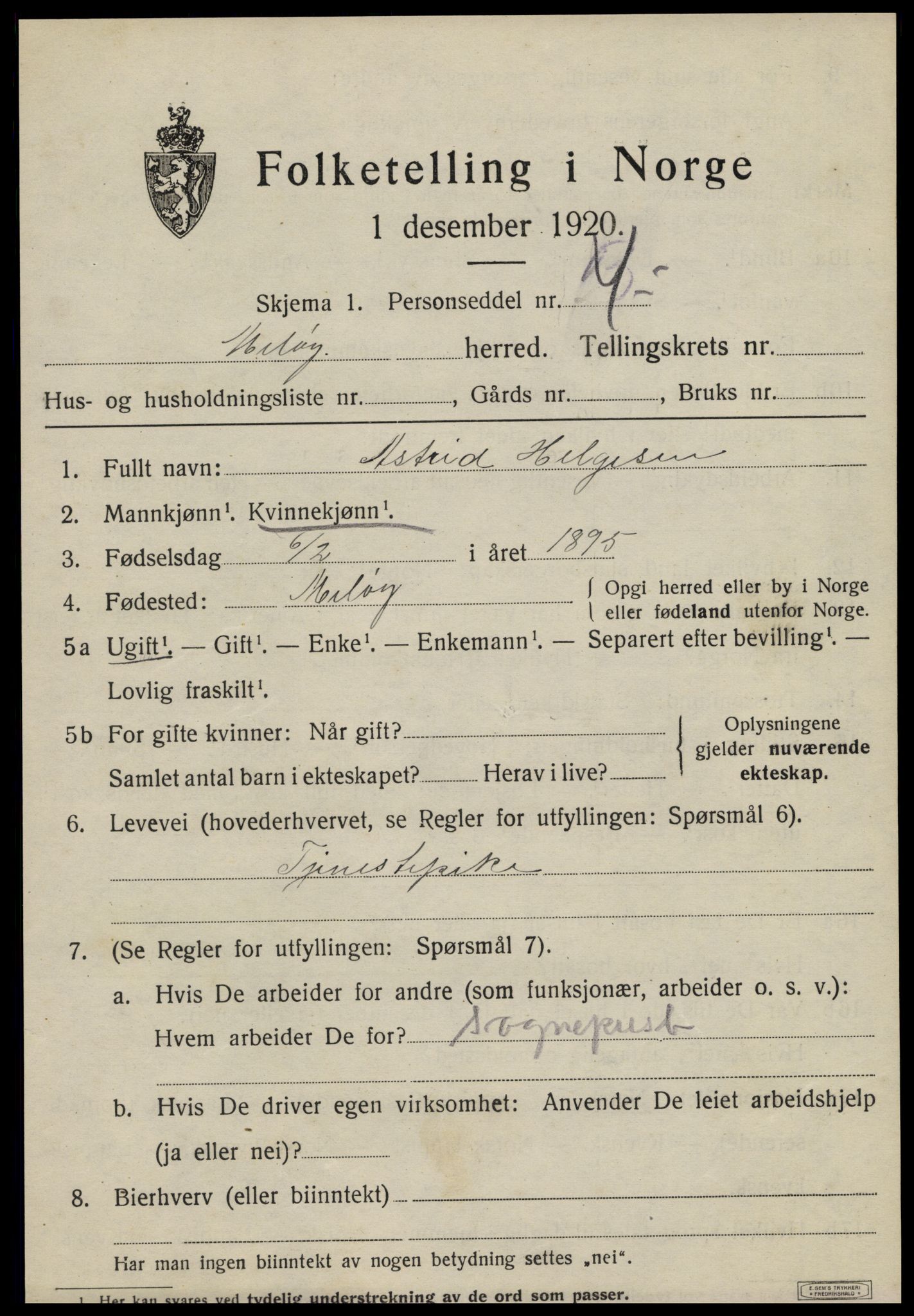 SAT, 1920 census for Meløy, 1920, p. 10381