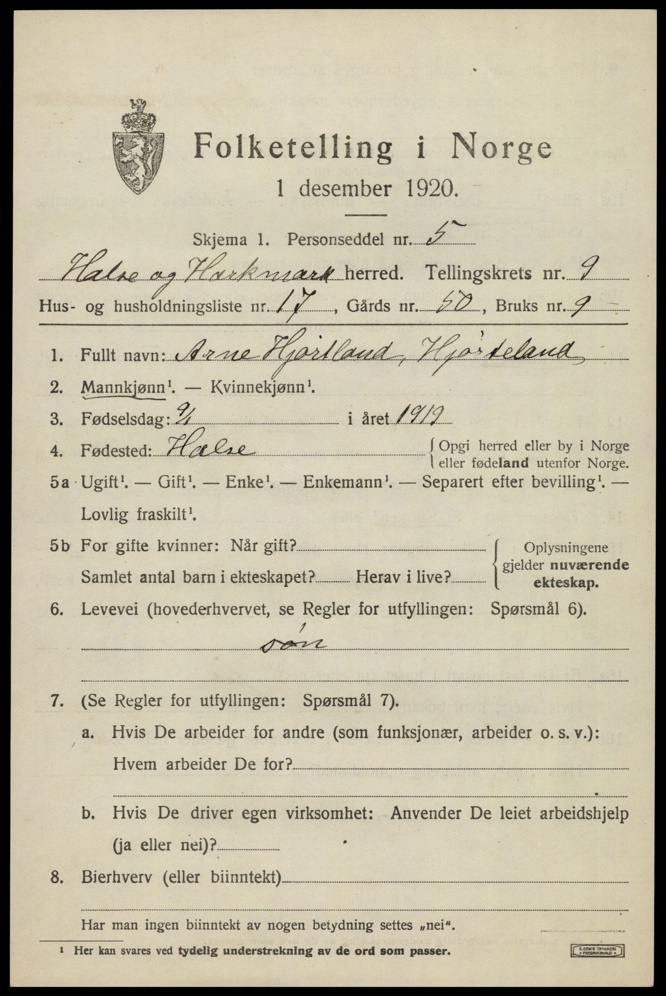 SAK, 1920 census for Halse og Harkmark, 1920, p. 4673