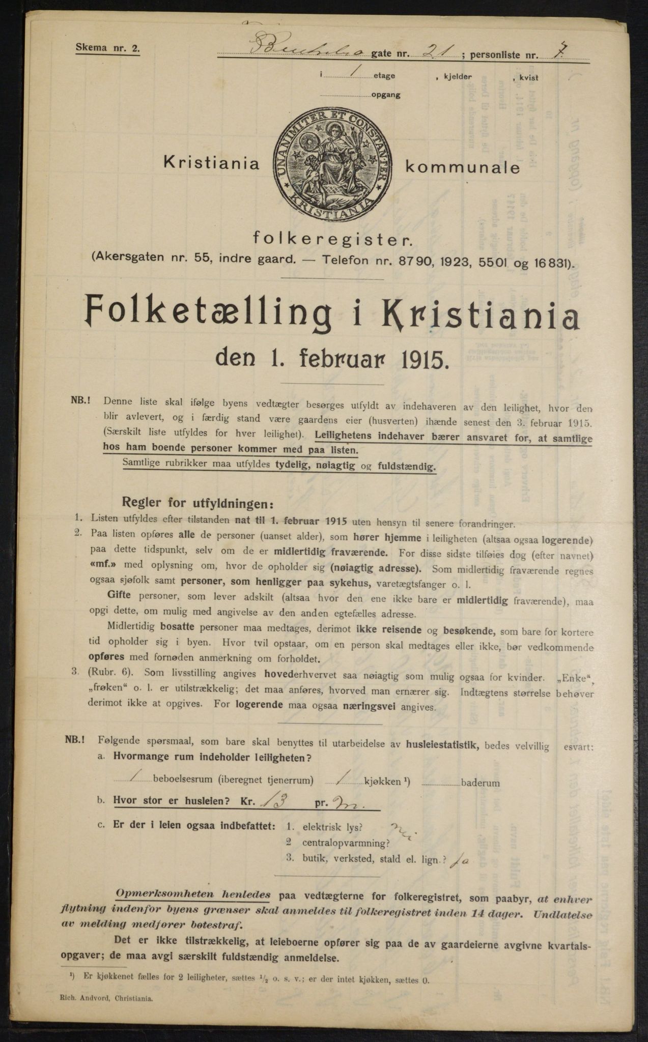 OBA, Municipal Census 1915 for Kristiania, 1915, p. 3533