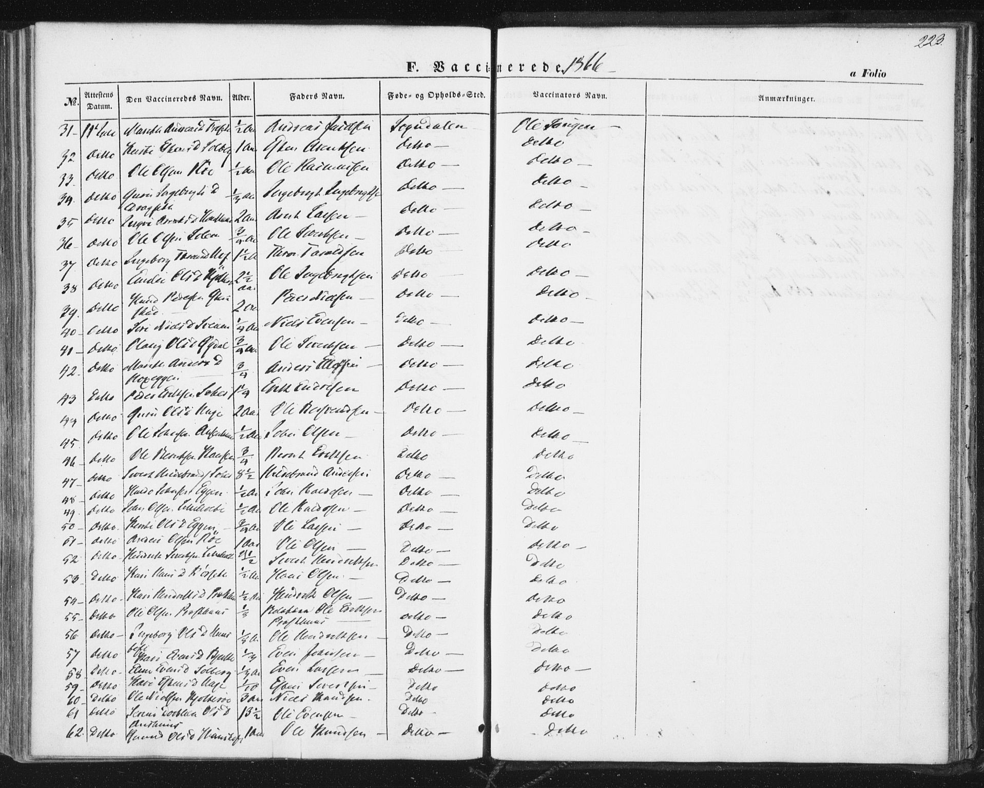 Ministerialprotokoller, klokkerbøker og fødselsregistre - Sør-Trøndelag, SAT/A-1456/689/L1038: Parish register (official) no. 689A03, 1848-1872, p. 223
