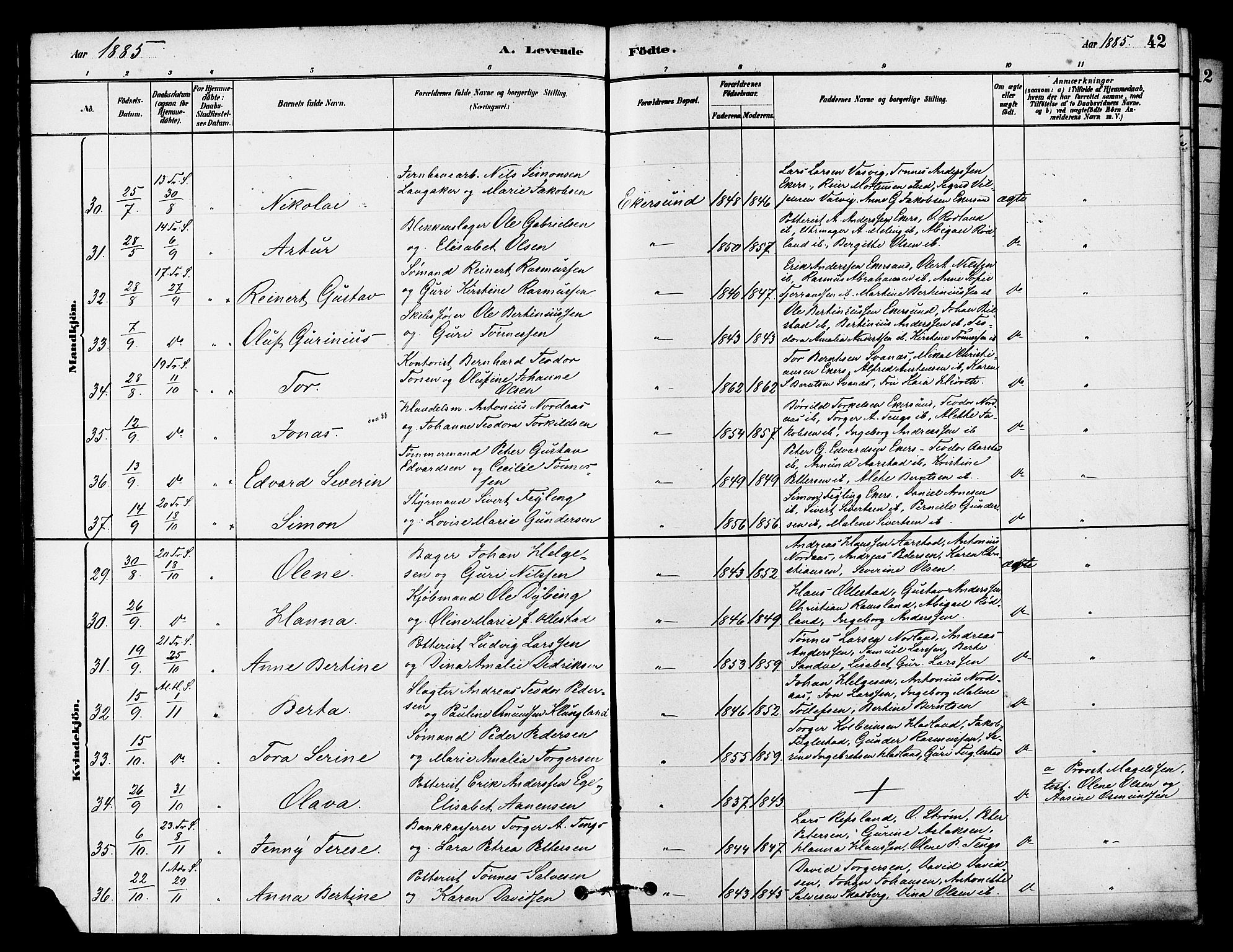 Eigersund sokneprestkontor, AV/SAST-A-101807/S08/L0015: Parish register (official) no. A 15, 1879-1892, p. 42