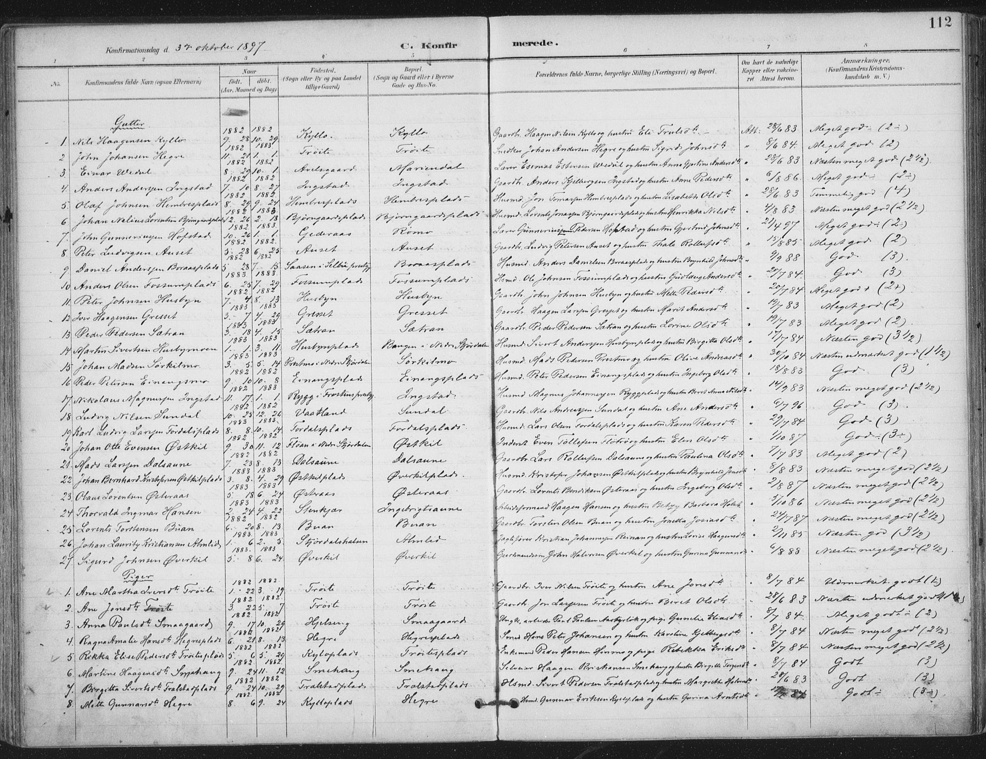 Ministerialprotokoller, klokkerbøker og fødselsregistre - Nord-Trøndelag, SAT/A-1458/703/L0031: Parish register (official) no. 703A04, 1893-1914, p. 112