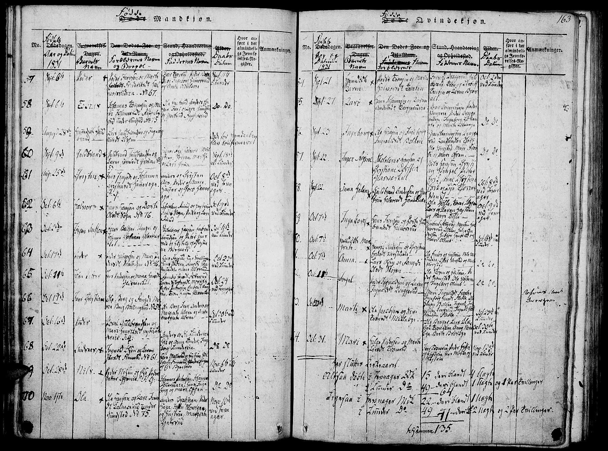 Jevnaker prestekontor, SAH/PREST-116/H/Ha/Haa/L0005: Parish register (official) no. 5, 1815-1837, p. 163