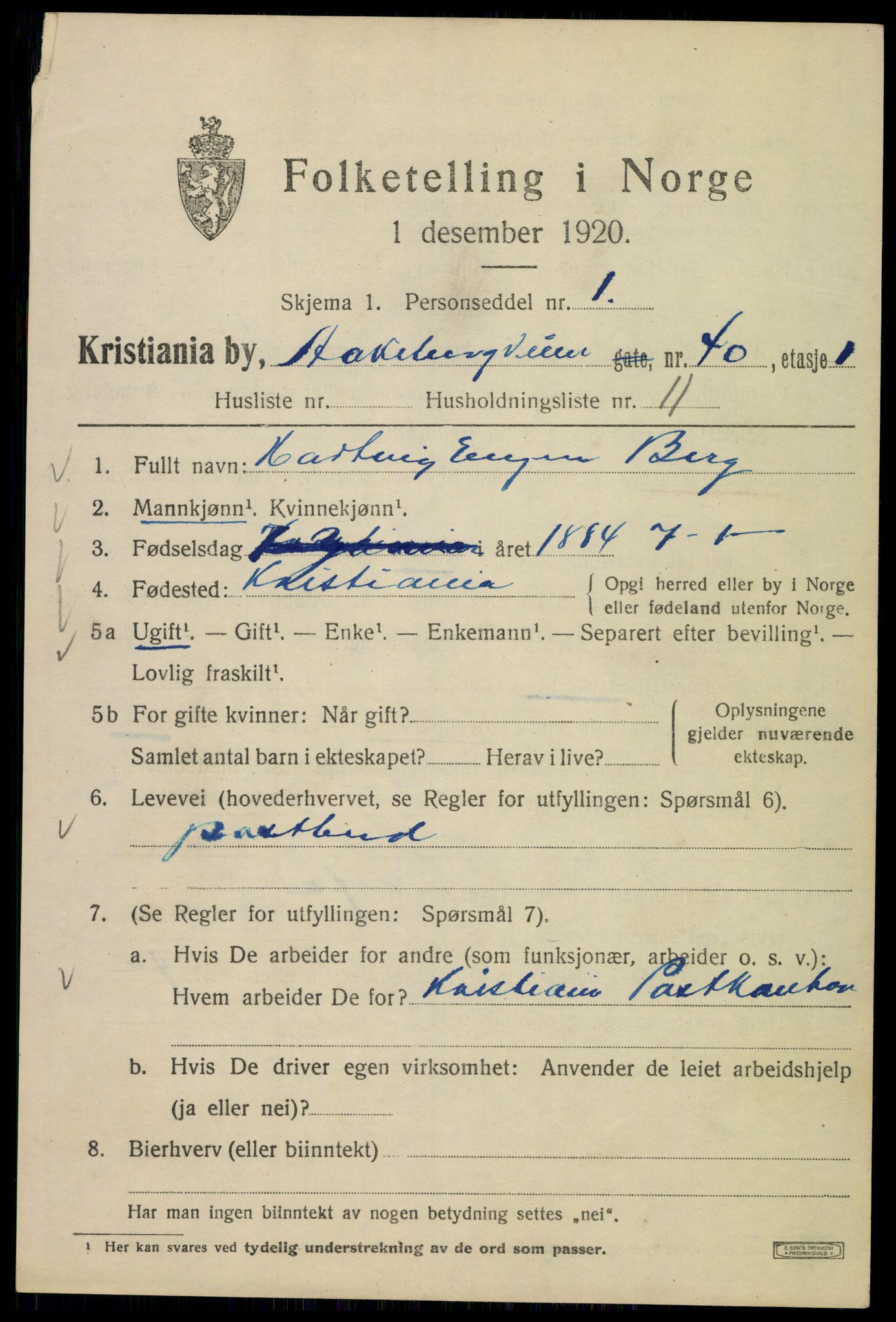 SAO, 1920 census for Kristiania, 1920, p. 133981
