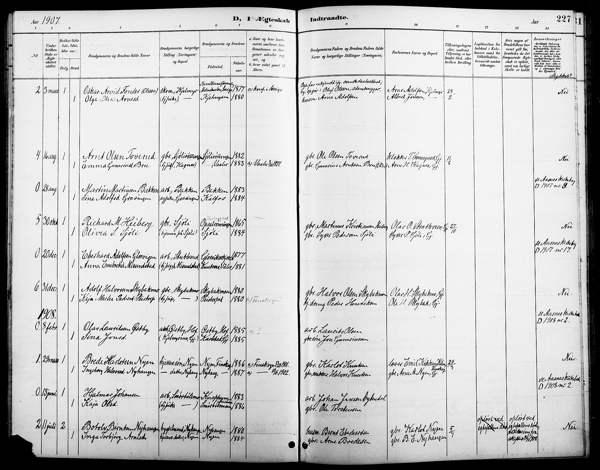 Åsnes prestekontor, AV/SAH-PREST-042/H/Ha/Hab/L0005: Parish register (copy) no. 5, 1895-1920, p. 227